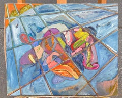 French 20th Century Abstract Interwoven Hues on Tiled Landscape Vibrant