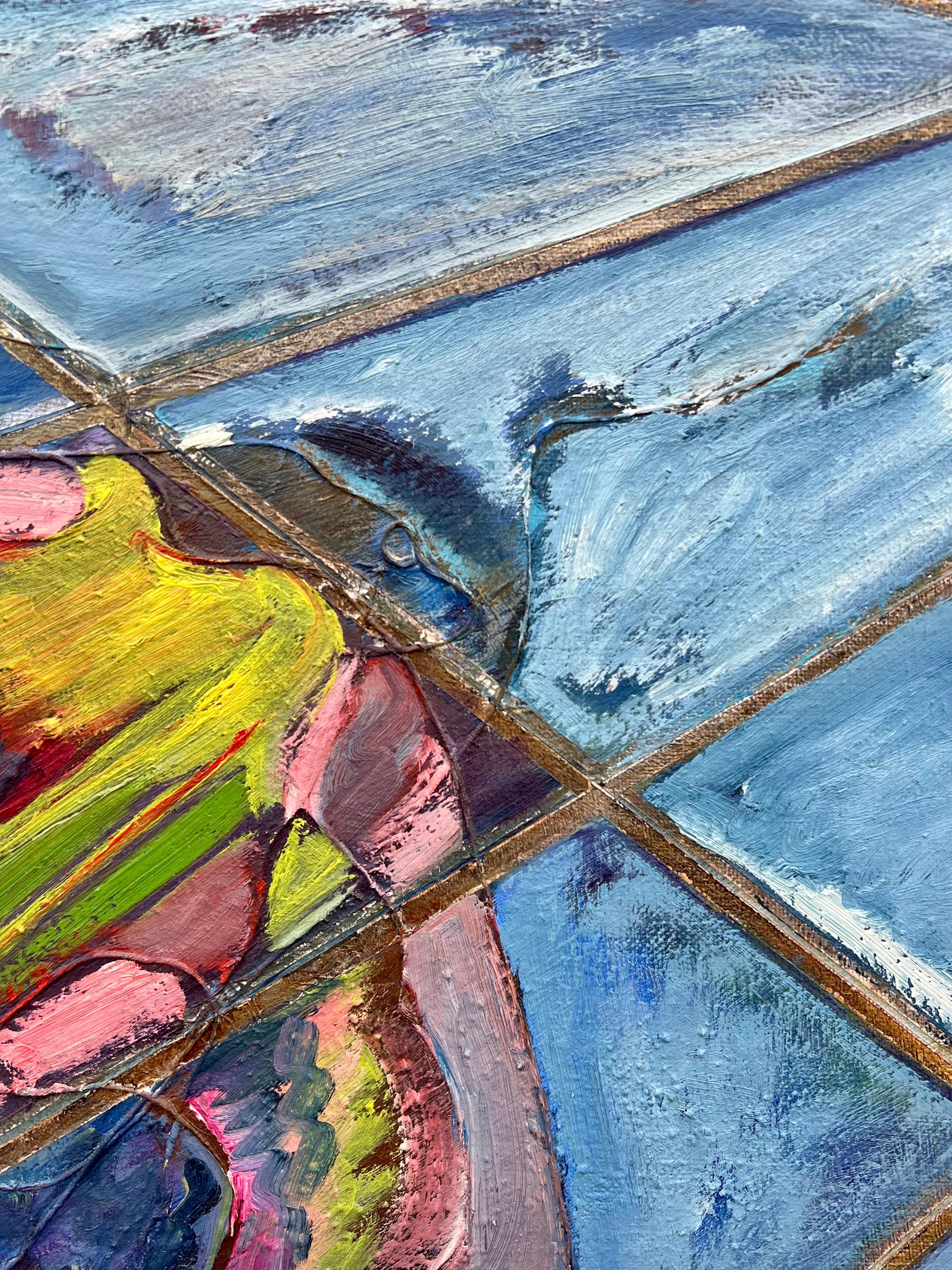 Quadro astratto del XX secolo su paesaggio piastrellato Vibrante - Landscape Painting Grigio di Gilbert Pelissier