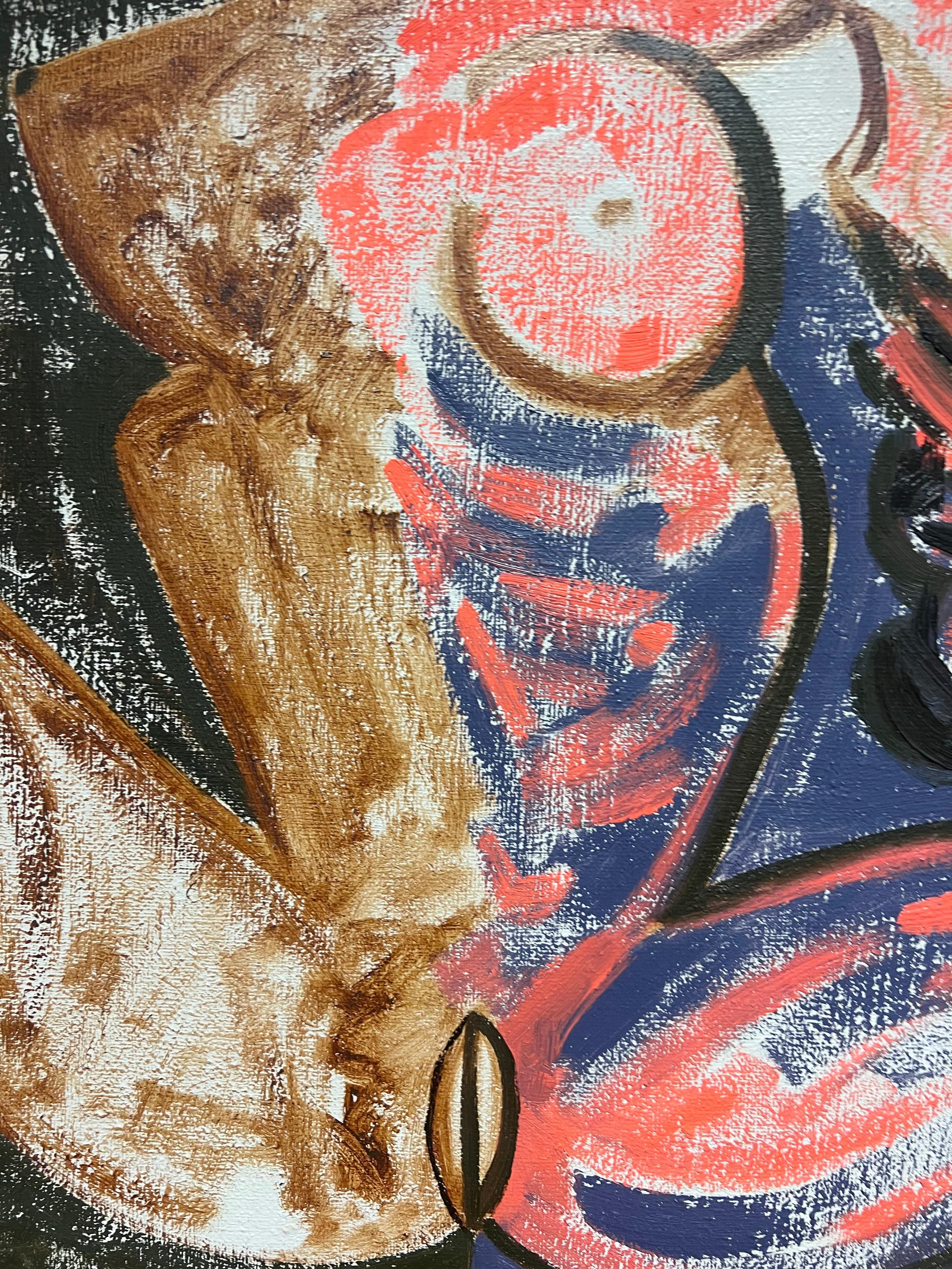 French 20th Century Abstract Nude Portrait of Lady Picasso Style Work & Period - Brown Nude Painting by Gilbert Pelissier