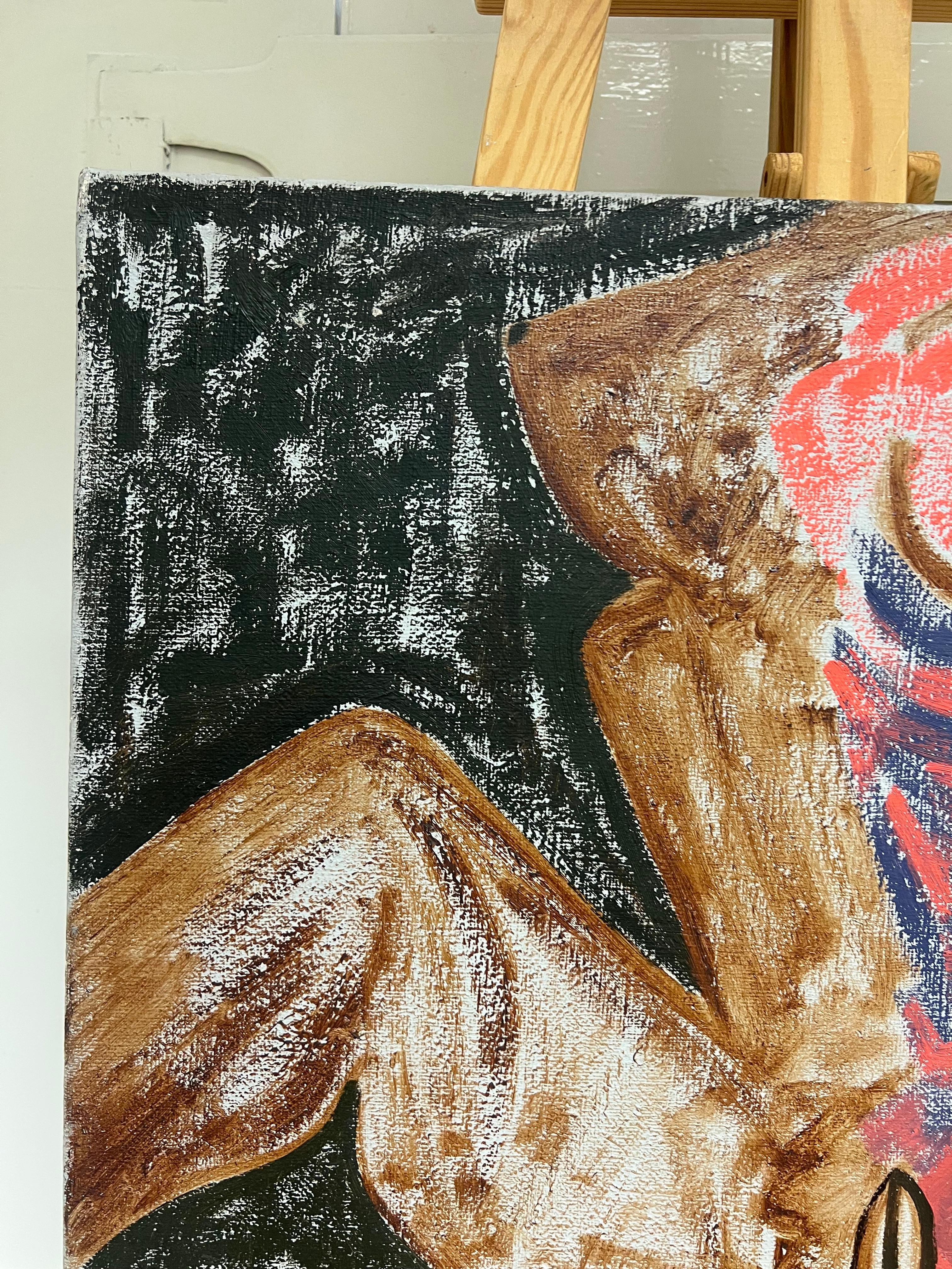 Abstract Expressionist Portrait of Nude Lady
by Gilbert Pelissier (French born 1924)
signed, circa 1960's-1970 period
oil painting on canvas, unframed
canvas size: 20 x 24 inches
condition: overall very good, a few minor surface scuffs from being