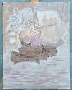 Französisch 20. Jahrhundert abstrakte Malerei Seelandschaft auf Grau Flüstern von weichen Farbton