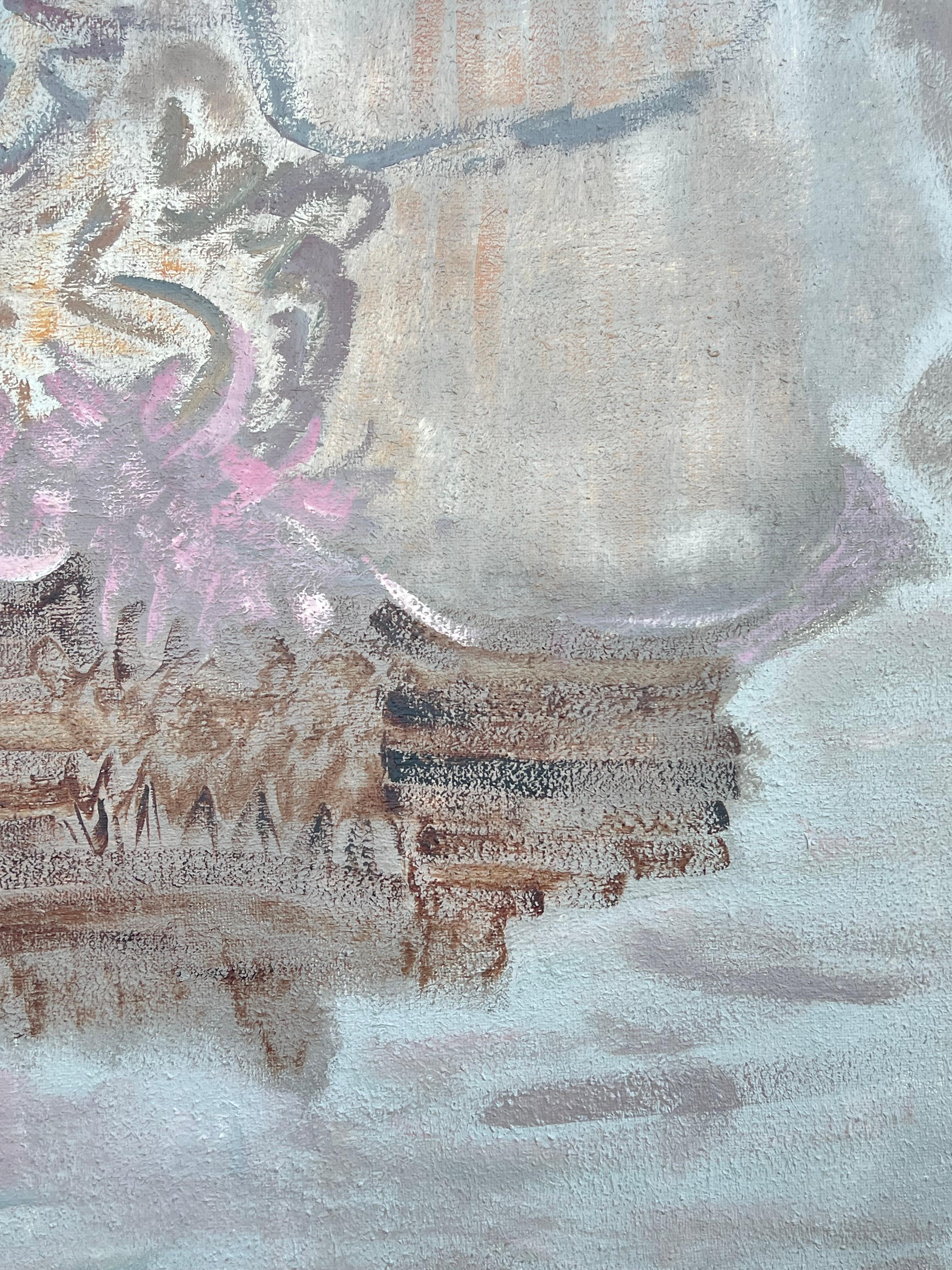 Pittura astratta francese del XX secolo Paesaggio marino con sussurri grigi di tonalità tenui - Painting Espressionismo astratto di Gilbert Pelissier