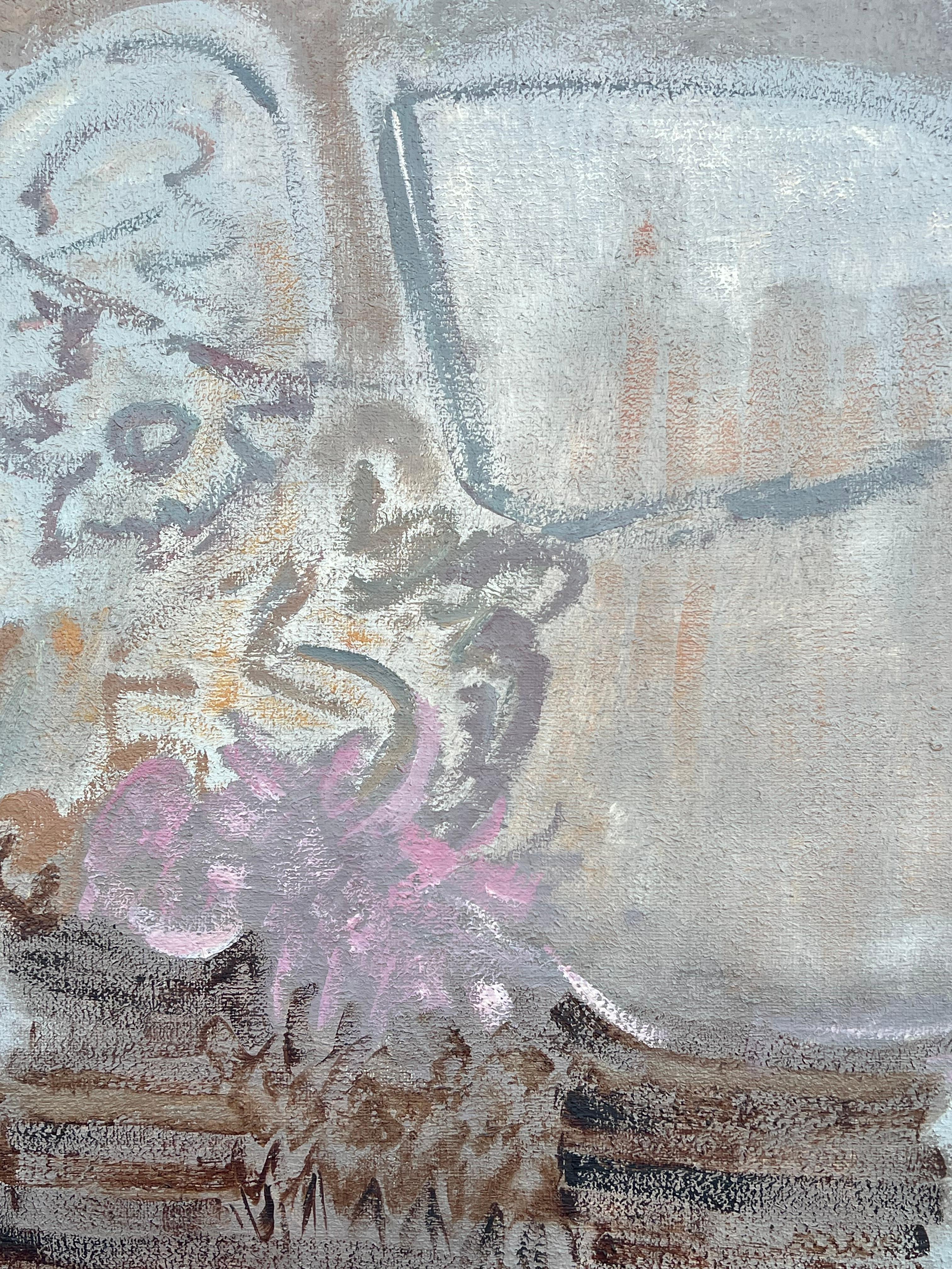 Pittura astratta francese del XX secolo Paesaggio marino con sussurri grigi di tonalità tenui - Landscape Painting Grigio di Gilbert Pelissier