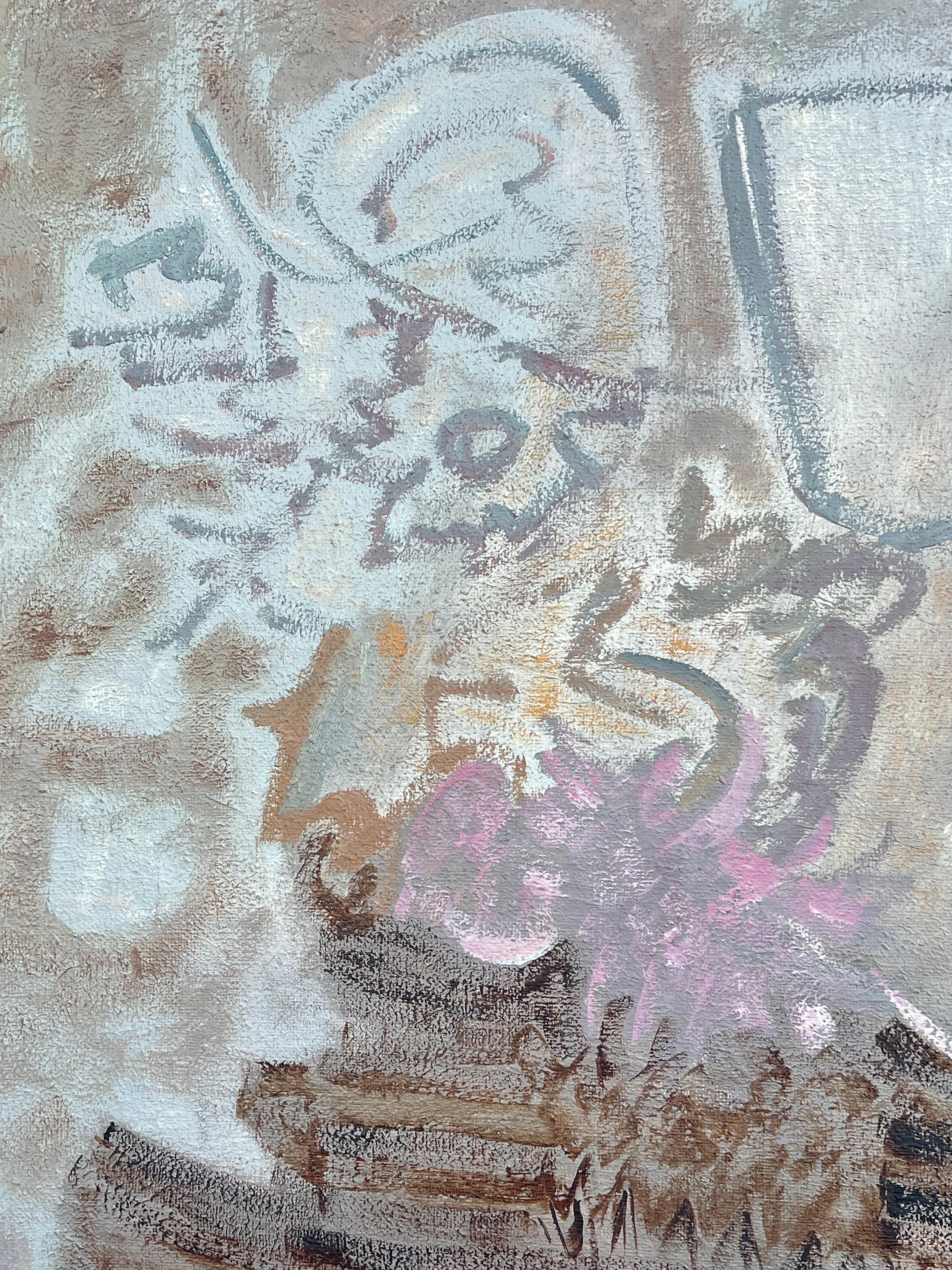 Composizione espressionista astratta
di Gilbert Pelissier (francese, nato nel 1924)
dipinto a olio su tela firmato, senza cornice
dimensioni della tela: 46 x 35 pollici
condizioni: complessivamente molto buone, alcuni lievi graffi superficiali