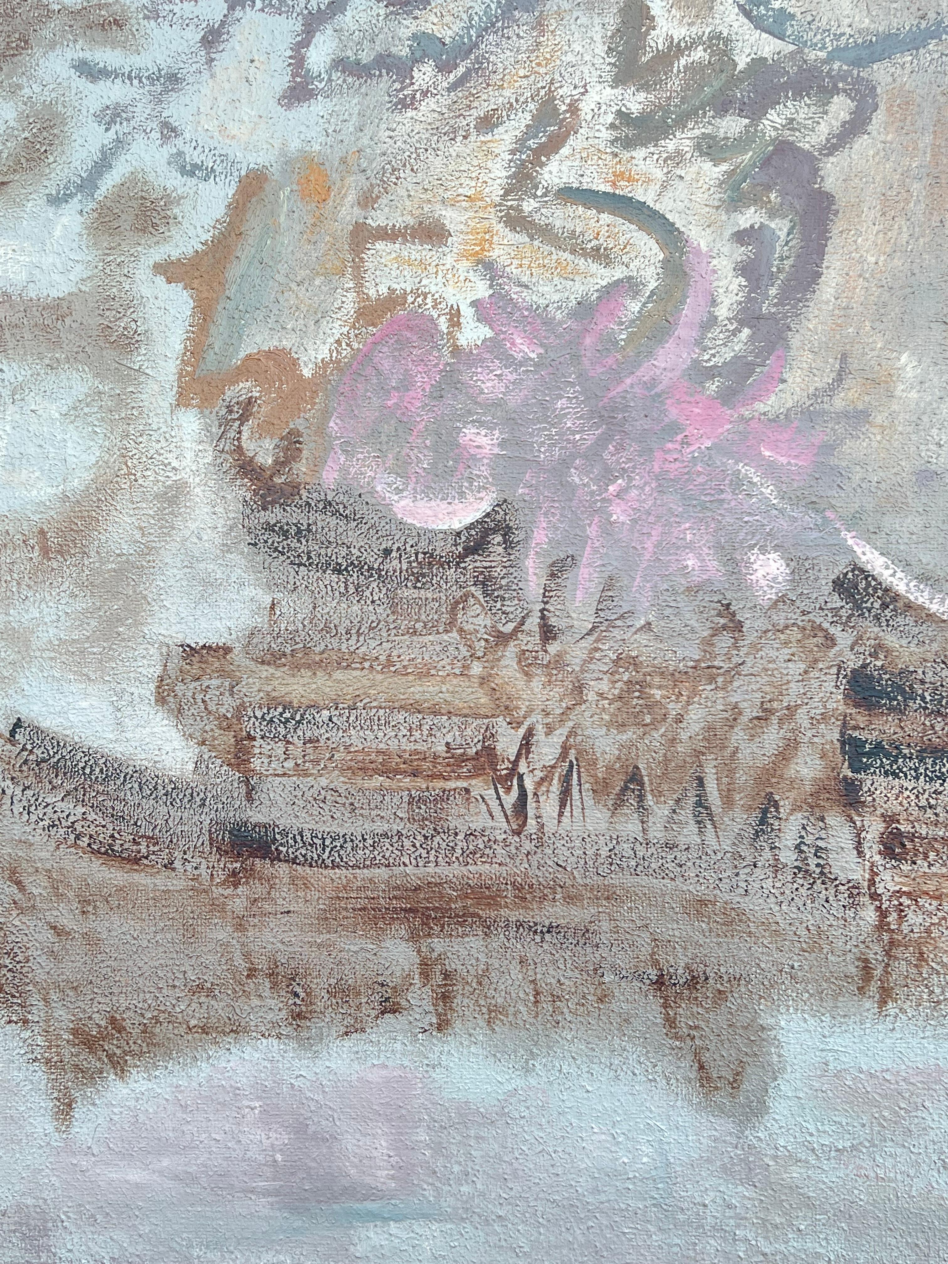 Pittura astratta francese del XX secolo Paesaggio marino con sussurri grigi di tonalità tenui in vendita 1