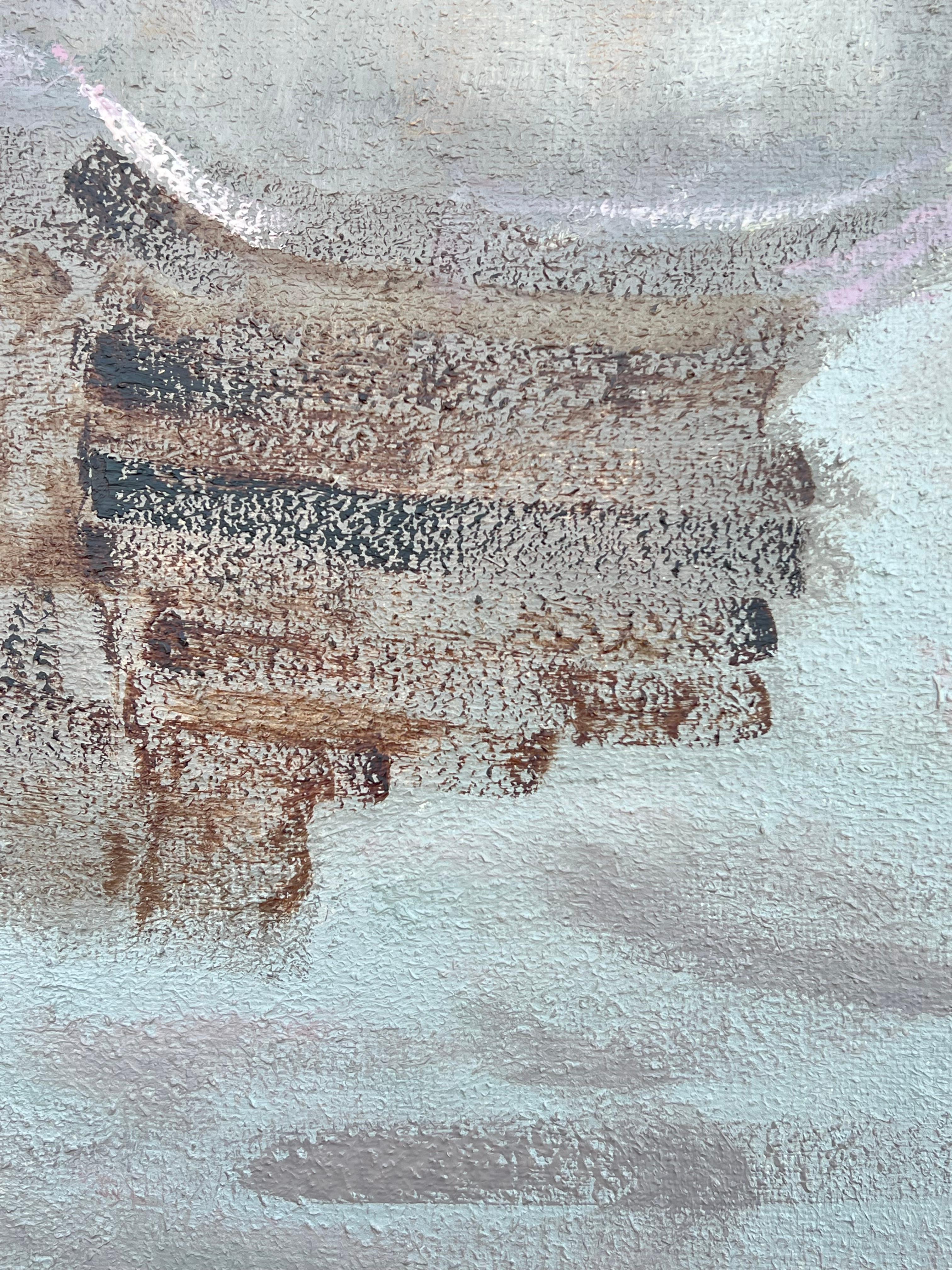 Pittura astratta francese del XX secolo Paesaggio marino con sussurri grigi di tonalità tenui in vendita 2