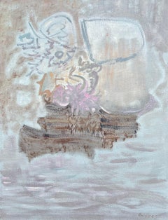 French 20th Century Abstract Painting Seascape at Grey Whispers of Soft Hue