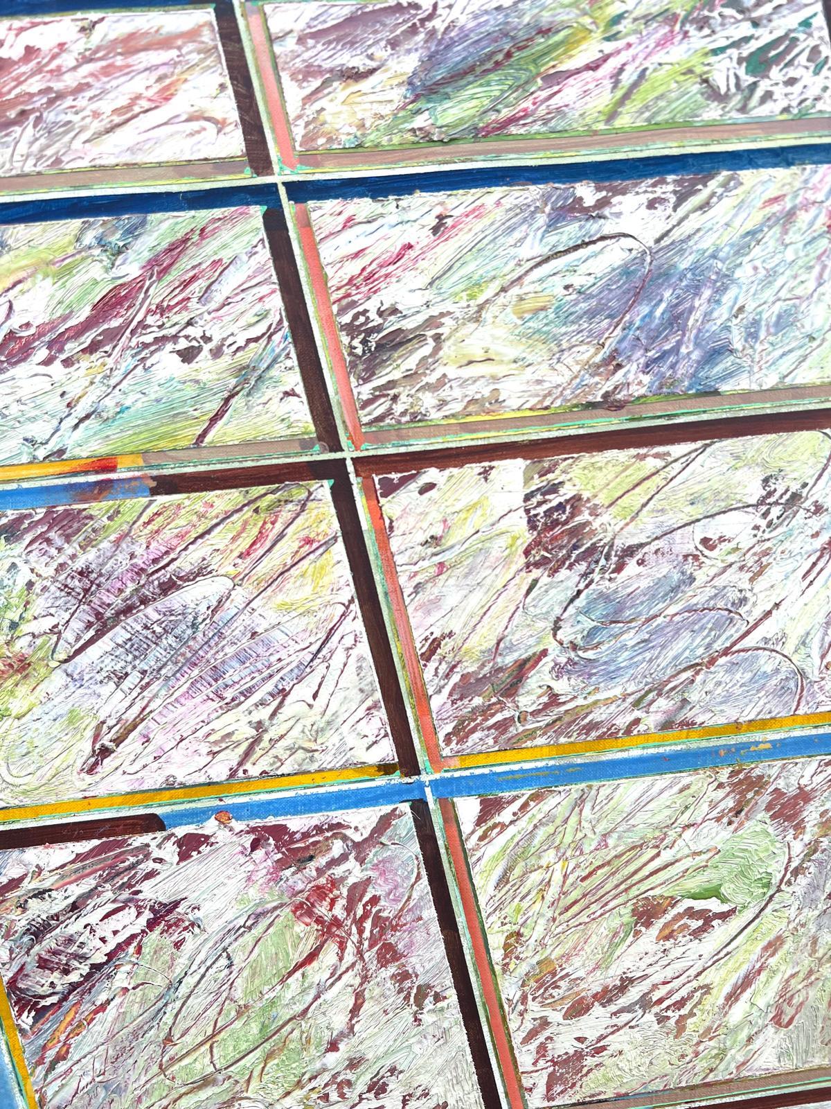 French 20th Century Abstract Textured Pastel Grids Intersecting Lines Oil - Abstract Expressionist Painting by Gilbert Pelissier