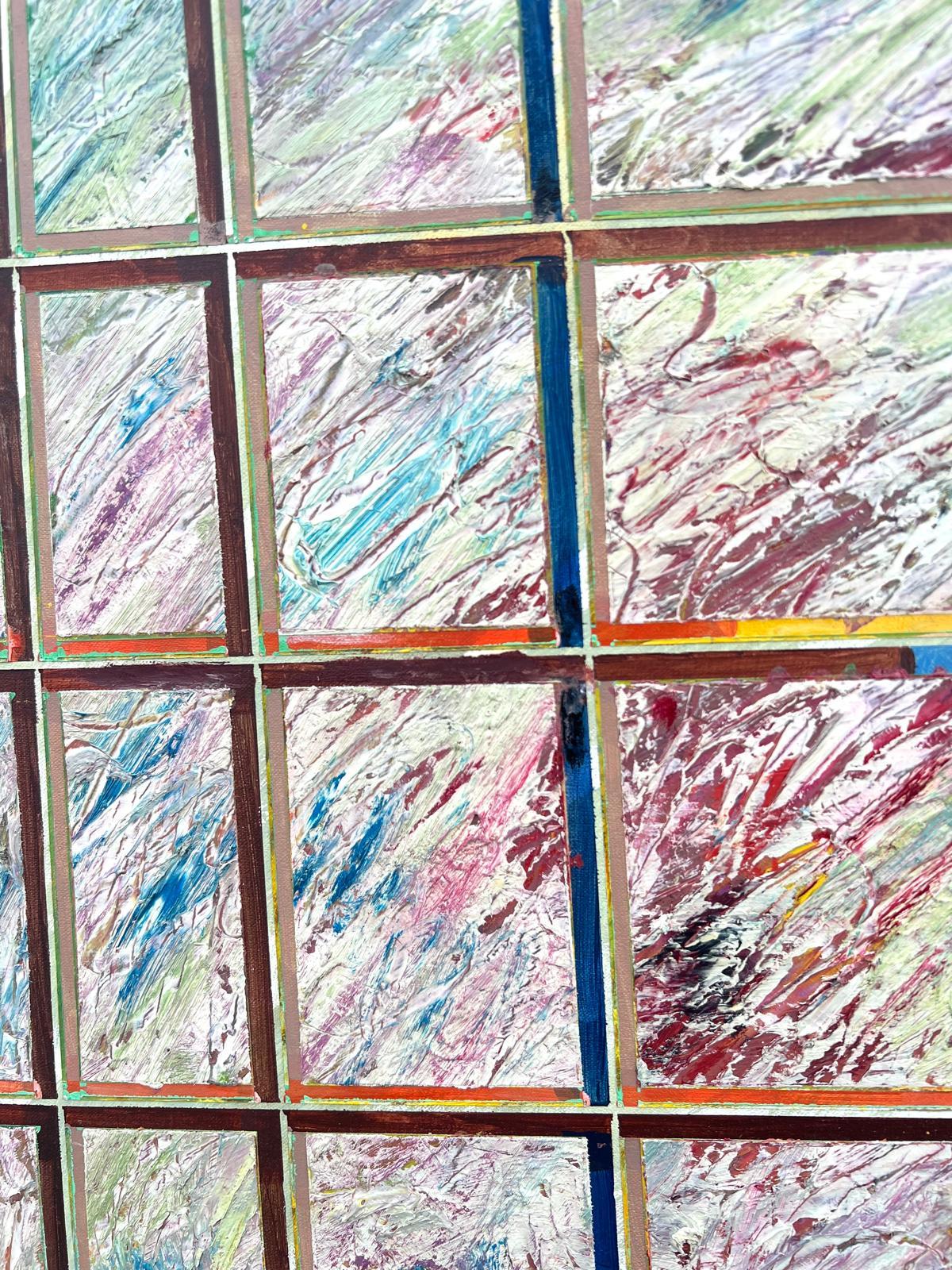 French 20th Century Abstract Textured Pastel Grids Intersecting Lines Oil For Sale 1