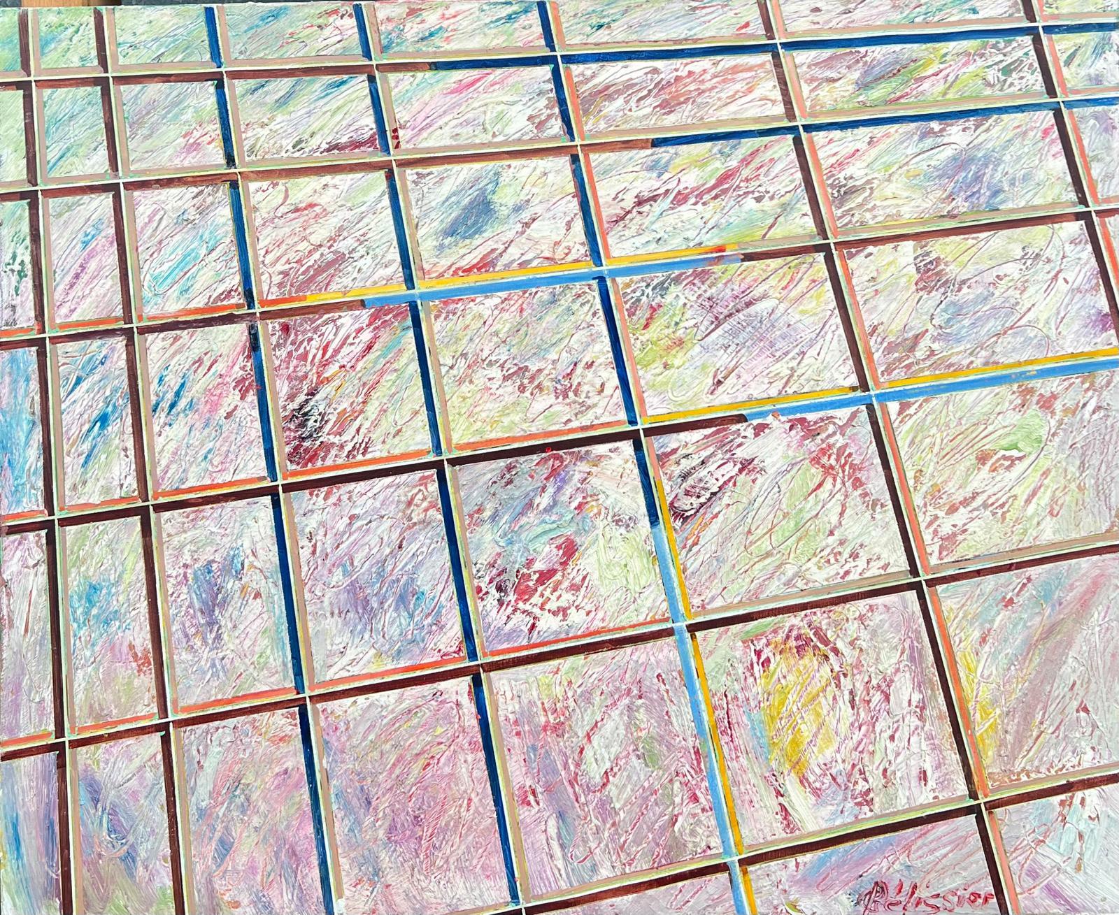 Gilbert Pelissier Landscape Painting - French 20th Century Abstract Textured Pastel Grids Intersecting Lines Oil