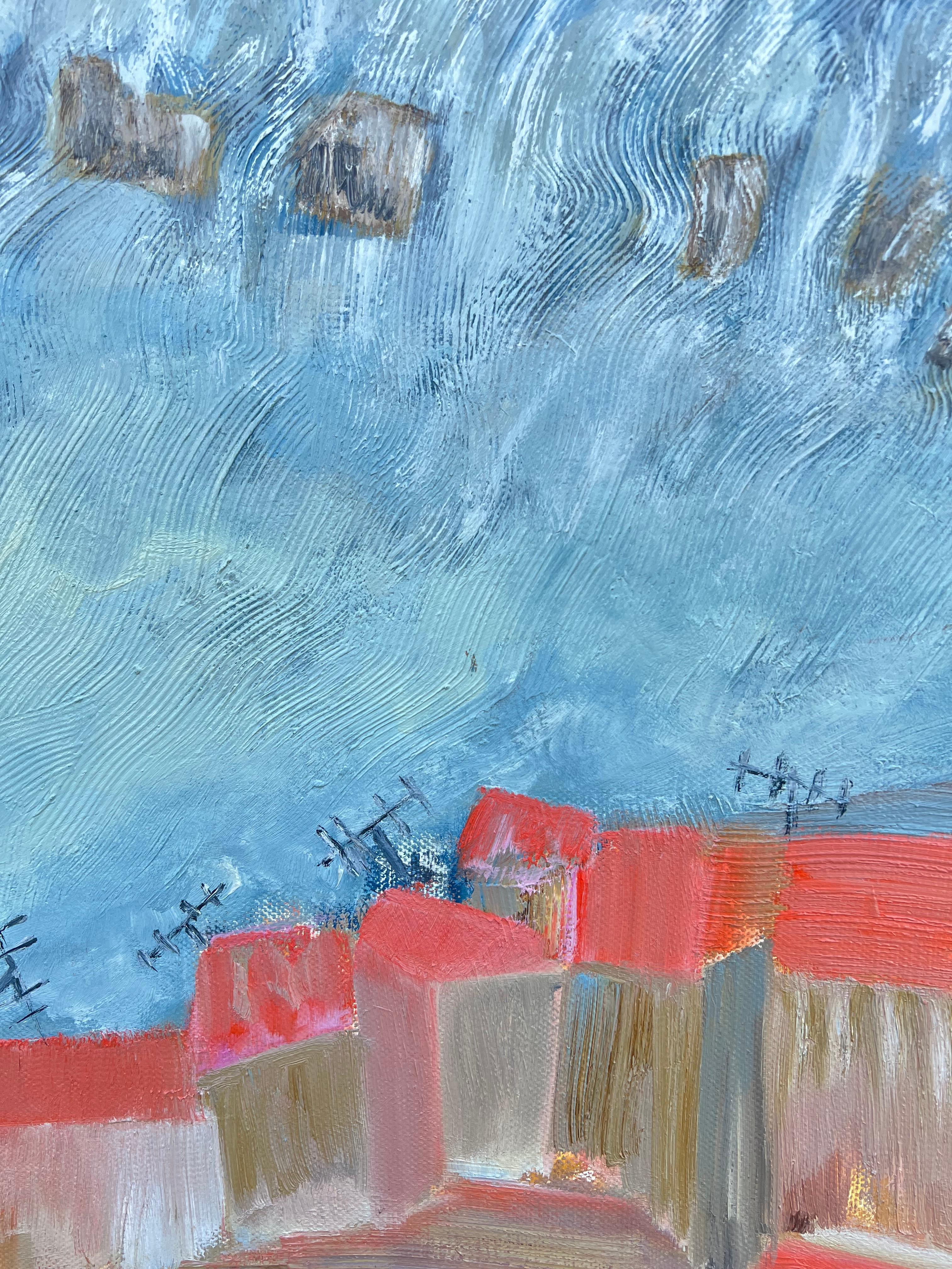 French 20th Century Blue Wave Over Orange Roof Town Coastal Landscape For Sale 1