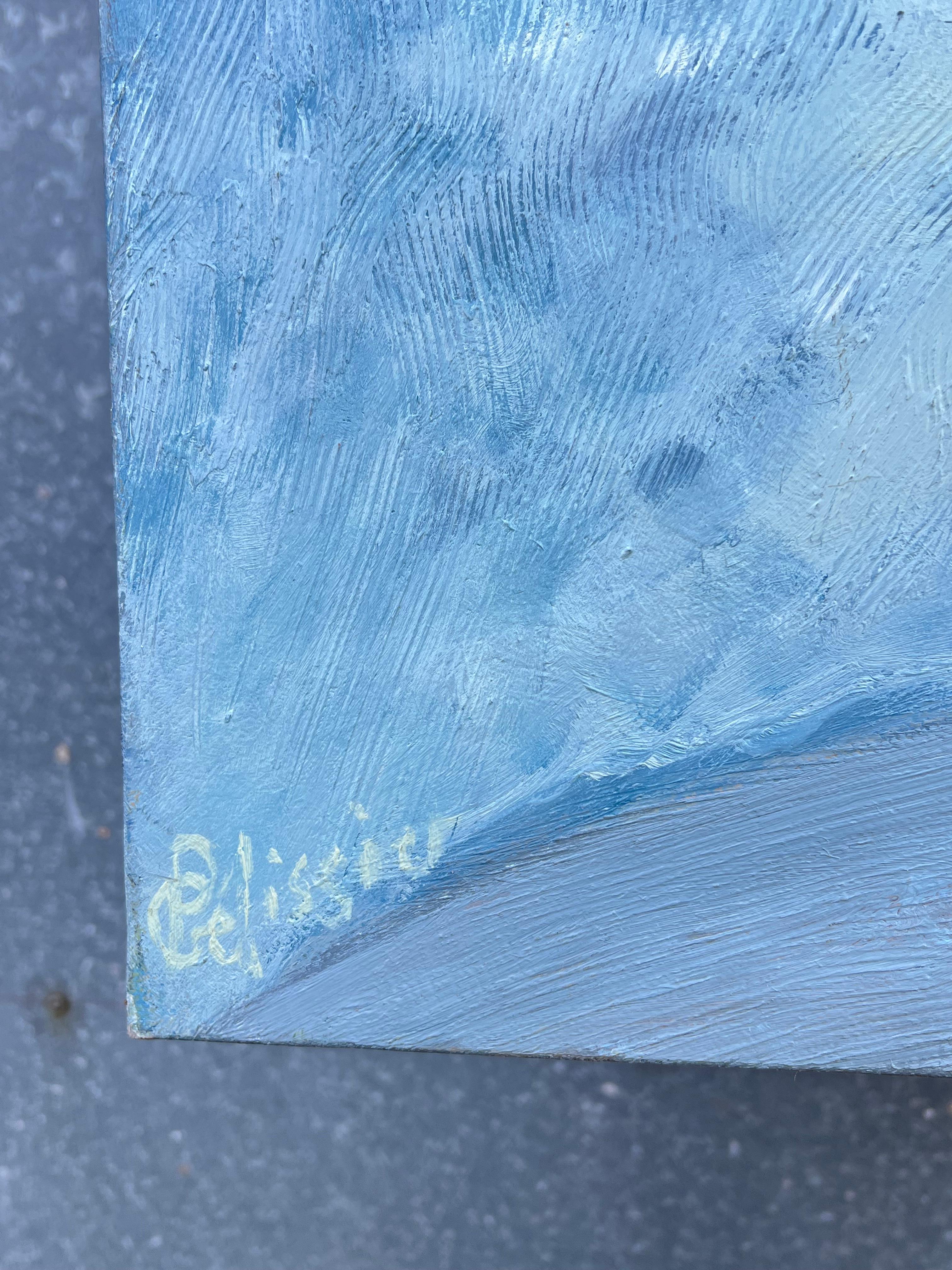 French 20th Century Blue Wave Over Orange Roof Town Coastal Landscape For Sale 2