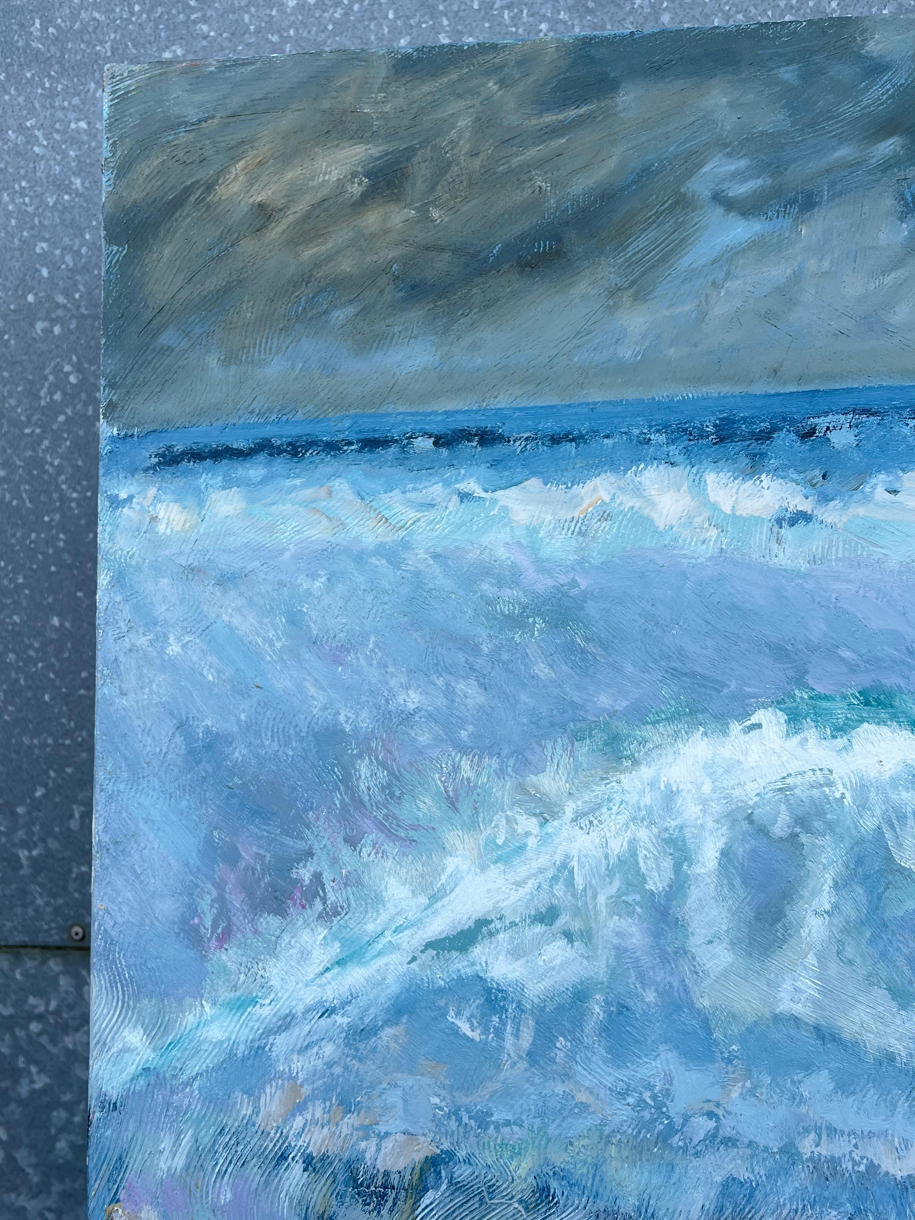 French 20th Century Blue Wave Over Orange Roof Town Coastal Landscape For Sale 3