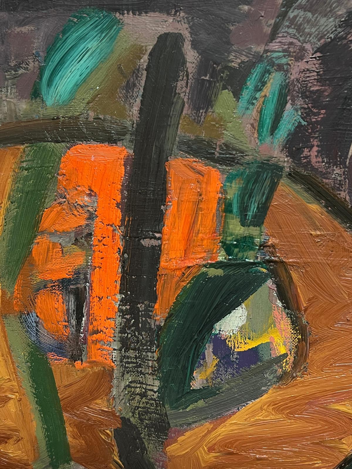 Französische kühne abstrakte tiefe Erdtöne des 20. Jahrhunderts in Orange, Lila und Grün (Abstrakter Expressionismus), Painting, von Gilbert Pelissier