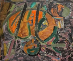 Abstracto francés del siglo XX Colores terrosos profundos de naranja morado y verde