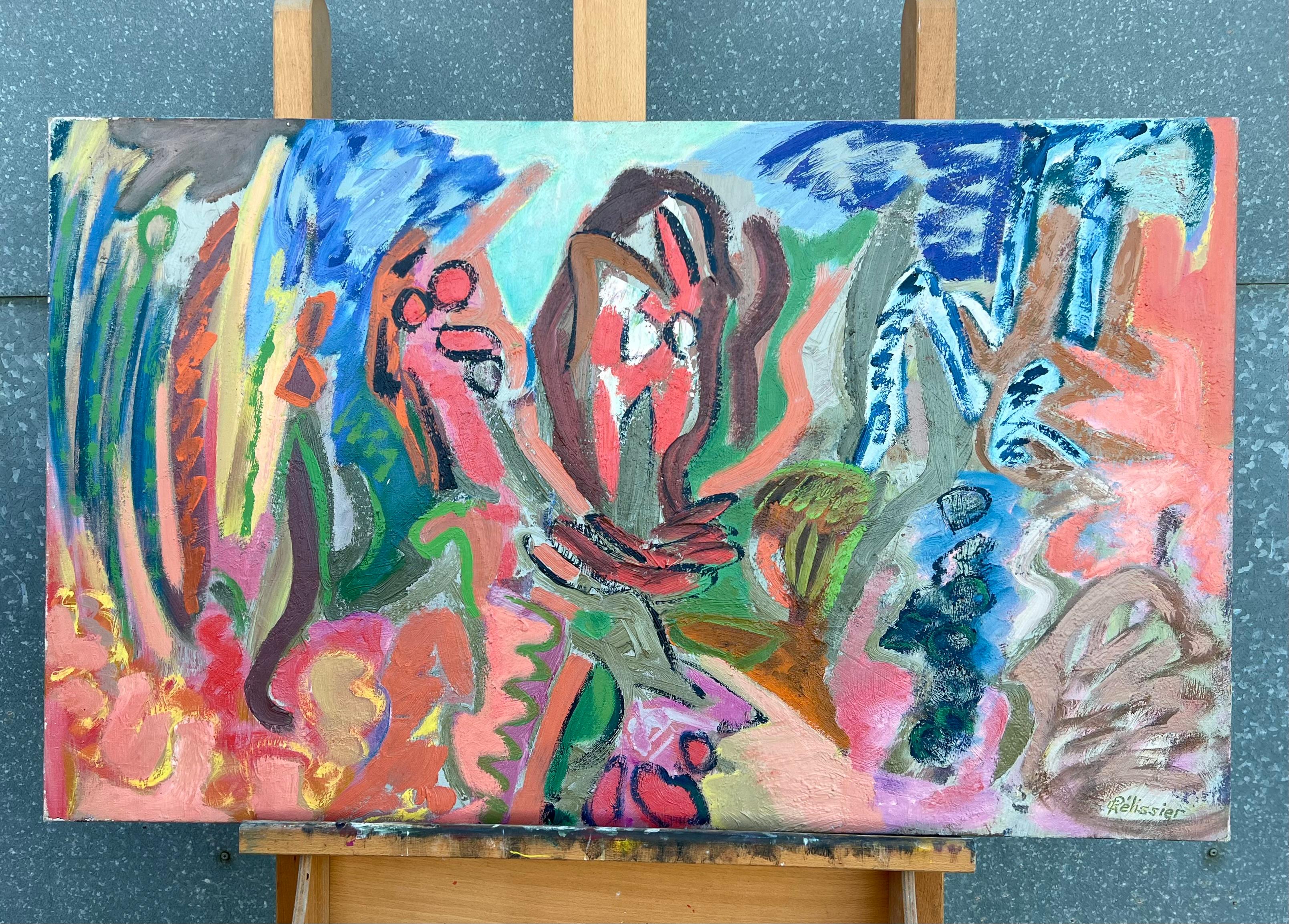 Astrattismi da giardino colorati del XX secolo, forme organiche vibranti, olio di grandi dimensioni - Painting di Gilbert Pelissier