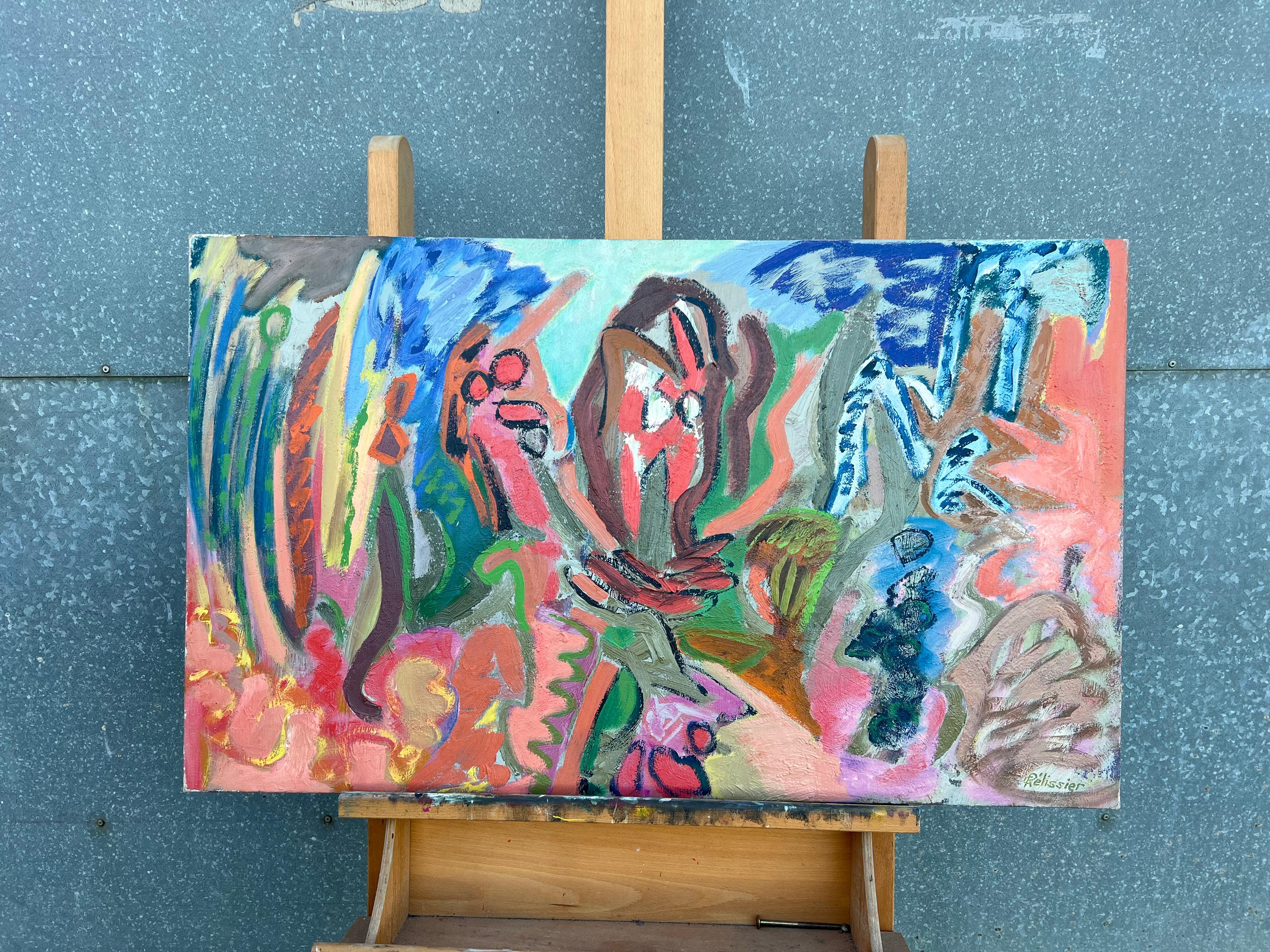 Astrattismi da giardino colorati del XX secolo, forme organiche vibranti, olio di grandi dimensioni - Painting Espressionismo astratto di Gilbert Pelissier