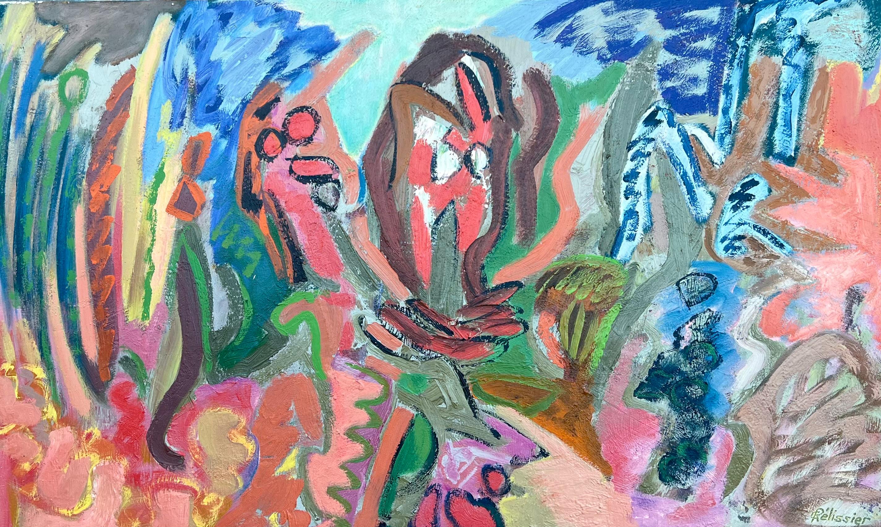 Abstract Painting di Gilbert Pelissier - Astrattismi da giardino colorati del XX secolo, forme organiche vibranti, olio di grandi dimensioni
