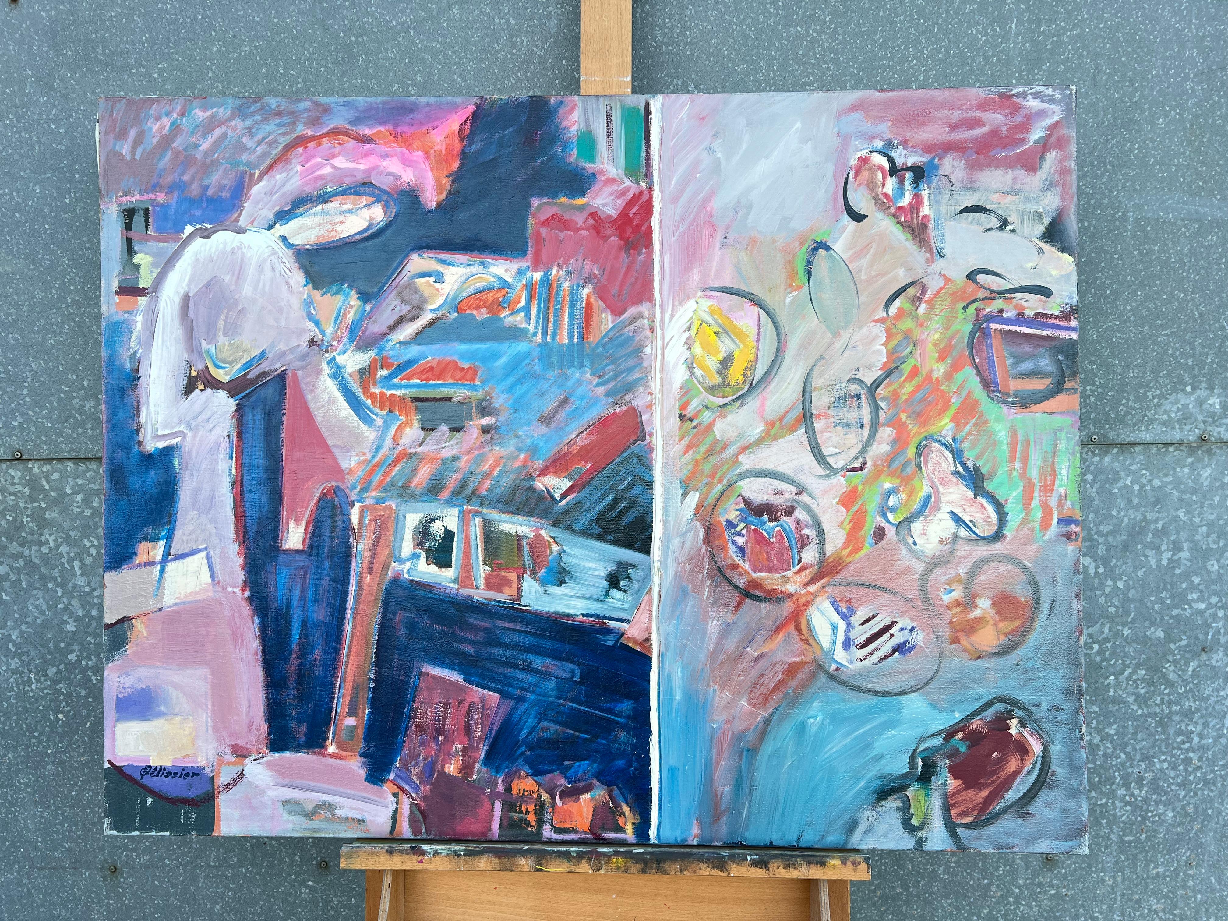 Abstract Expressionist Composition
by Gilbert Pelissier (French born 1924)
signed oil painting on canvas, unframed
inscribed verso
canvas size: 35 x 46 inches
condition: overall very good, a few minor surface scuffs from being stored in the artists