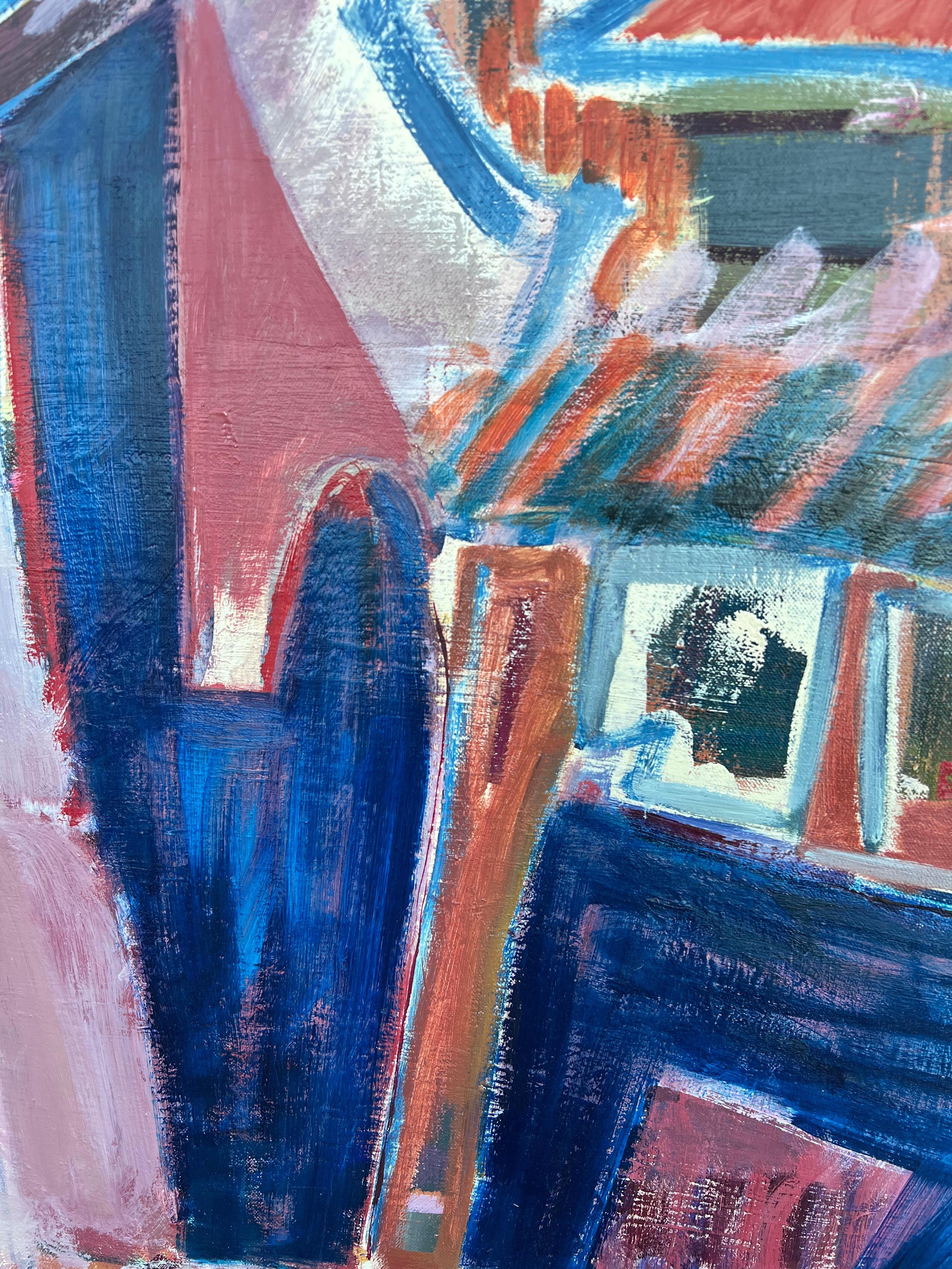 French 20th Century Dual Bright Abstract Kitchen Scene Large Painting For Sale 2