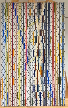 French 20th Century Geometric Abstract with Intersecting Lines and Bold Colors