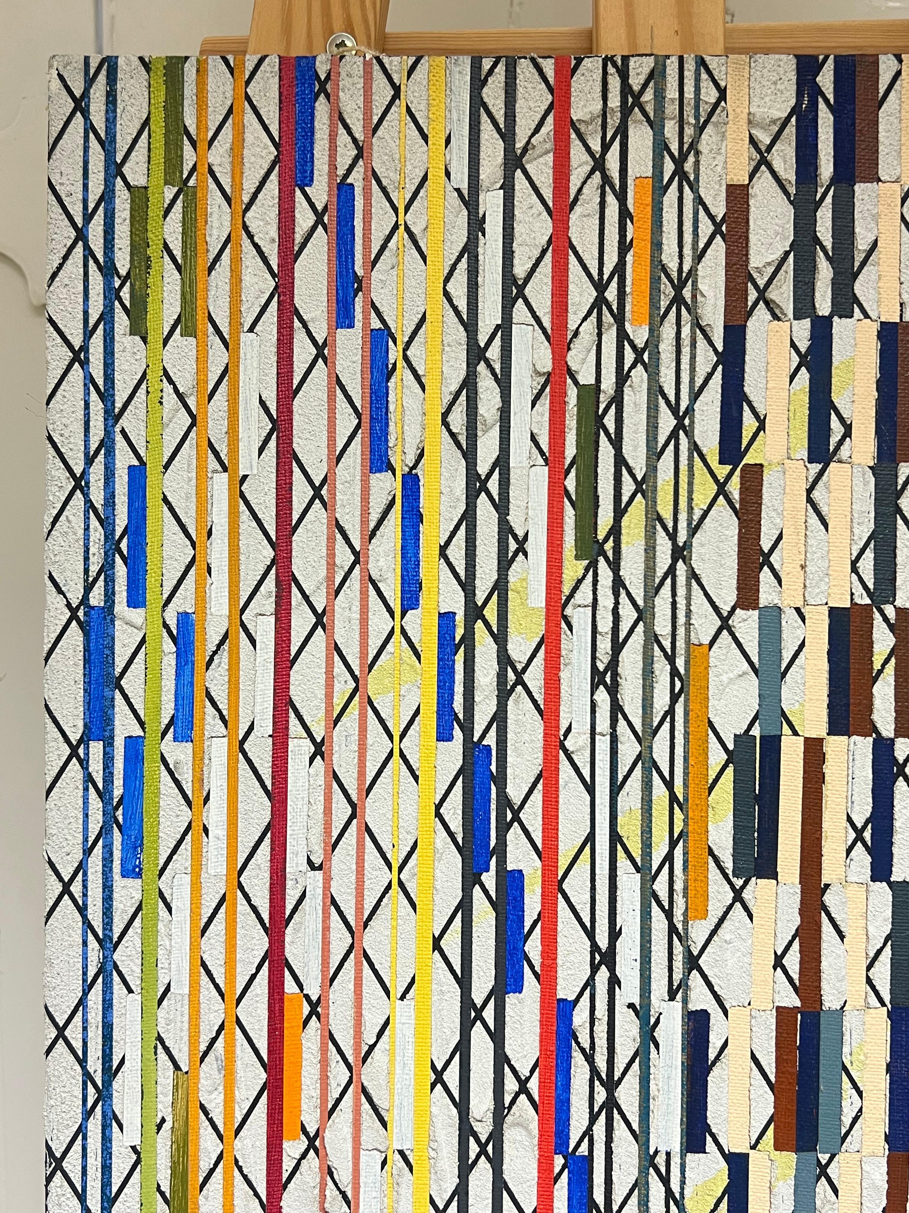 Geometric Abstract Composition
by Gilbert Pelissier (French born 1924)
inscribed verso and dated on back 74'
oil painting on canvas, unframed
canvas size: 25 x 15 inches
condition: overall very good, a few minor surface scuffs from being stored in