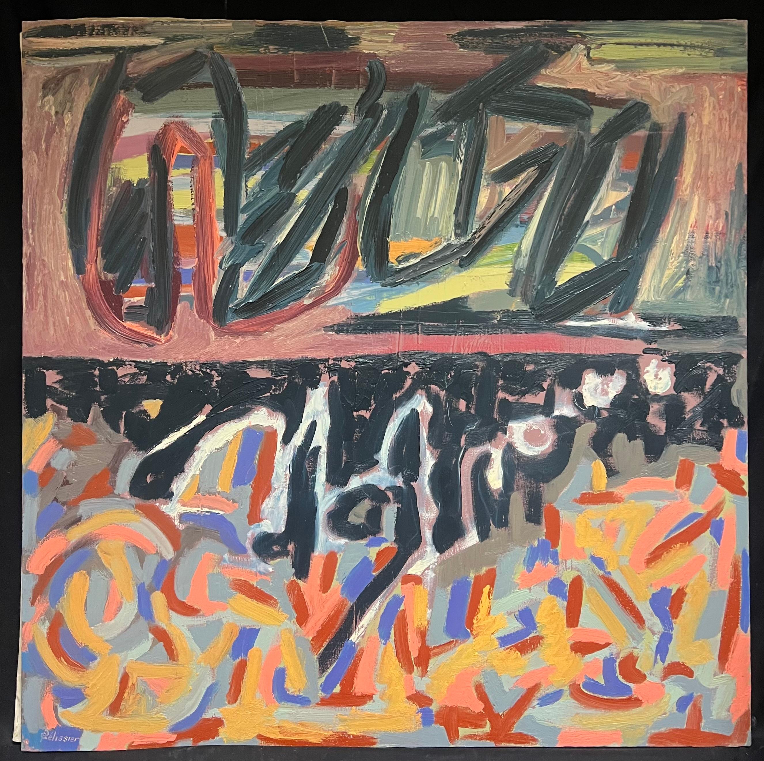 Dipinto a olio su tela del 20° secolo, espressionista astratto, 1970 ca. - Painting di Gilbert Pelissier