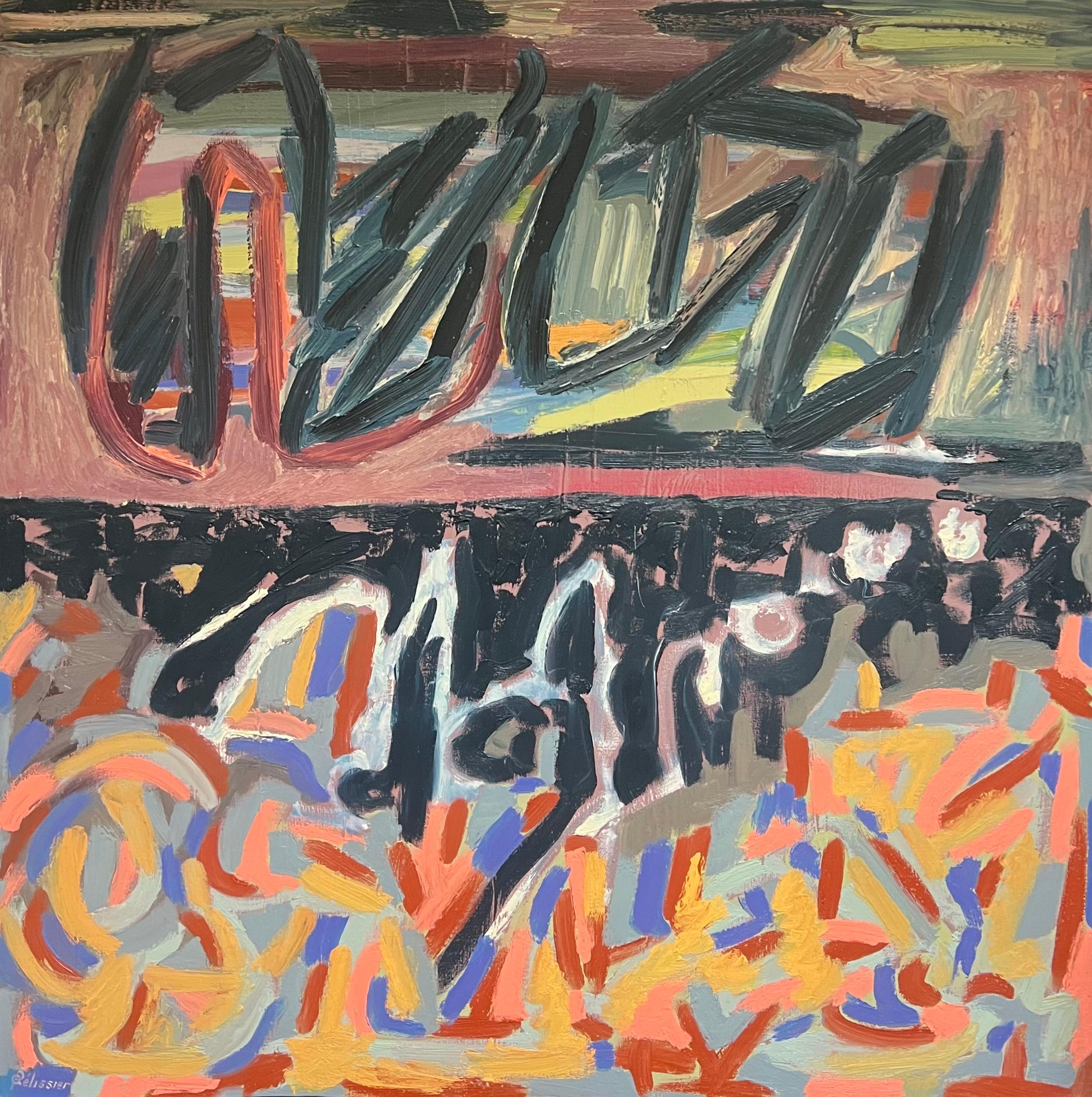 Abstract Painting di Gilbert Pelissier - Dipinto a olio su tela del 20° secolo, espressionista astratto, 1970 ca.