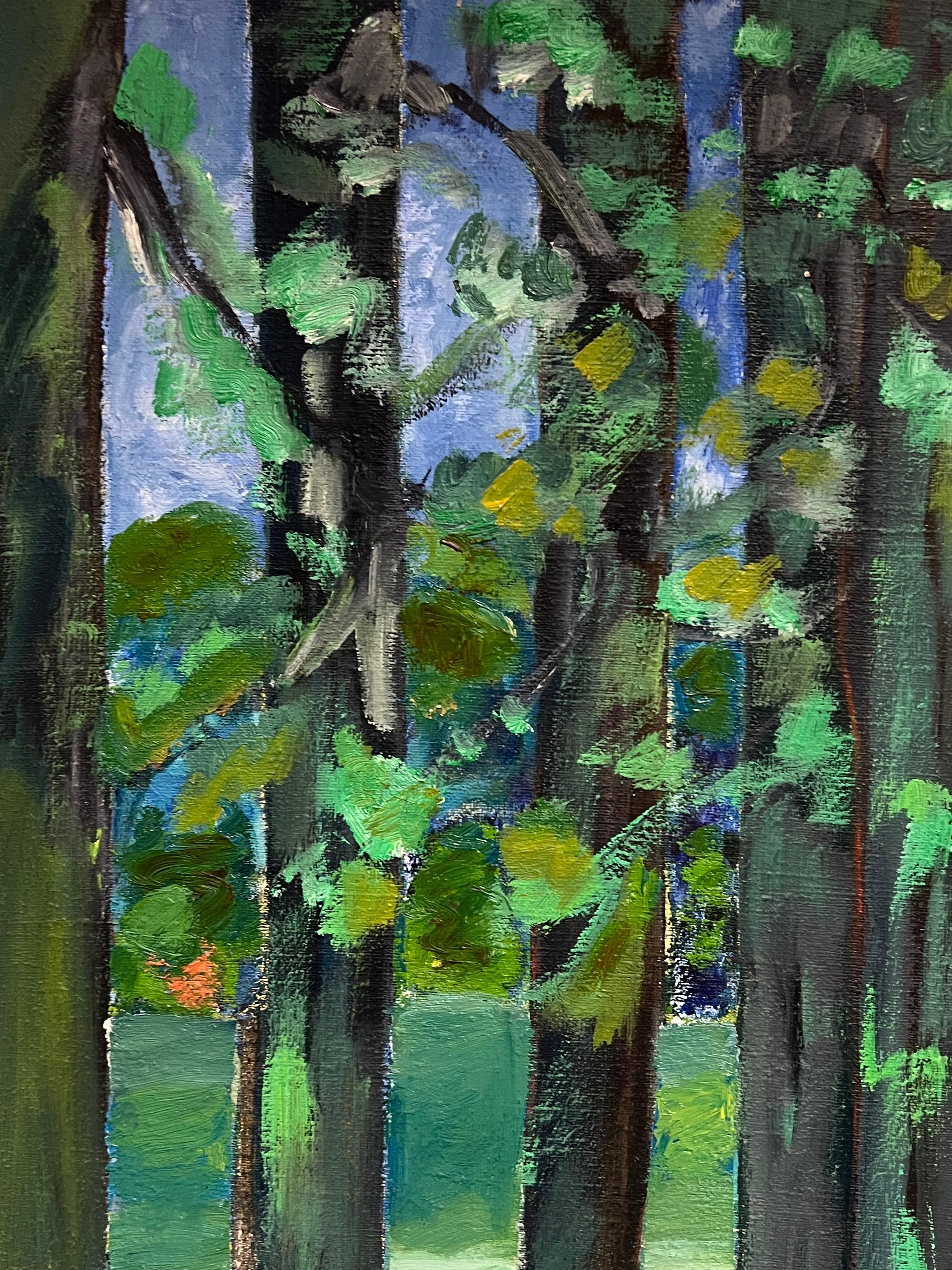Óleo impresionista francés del siglo XX Vista exuberante de un bosque con colores vibrantes - Painting Posimpresionista de Gilbert Pelissier