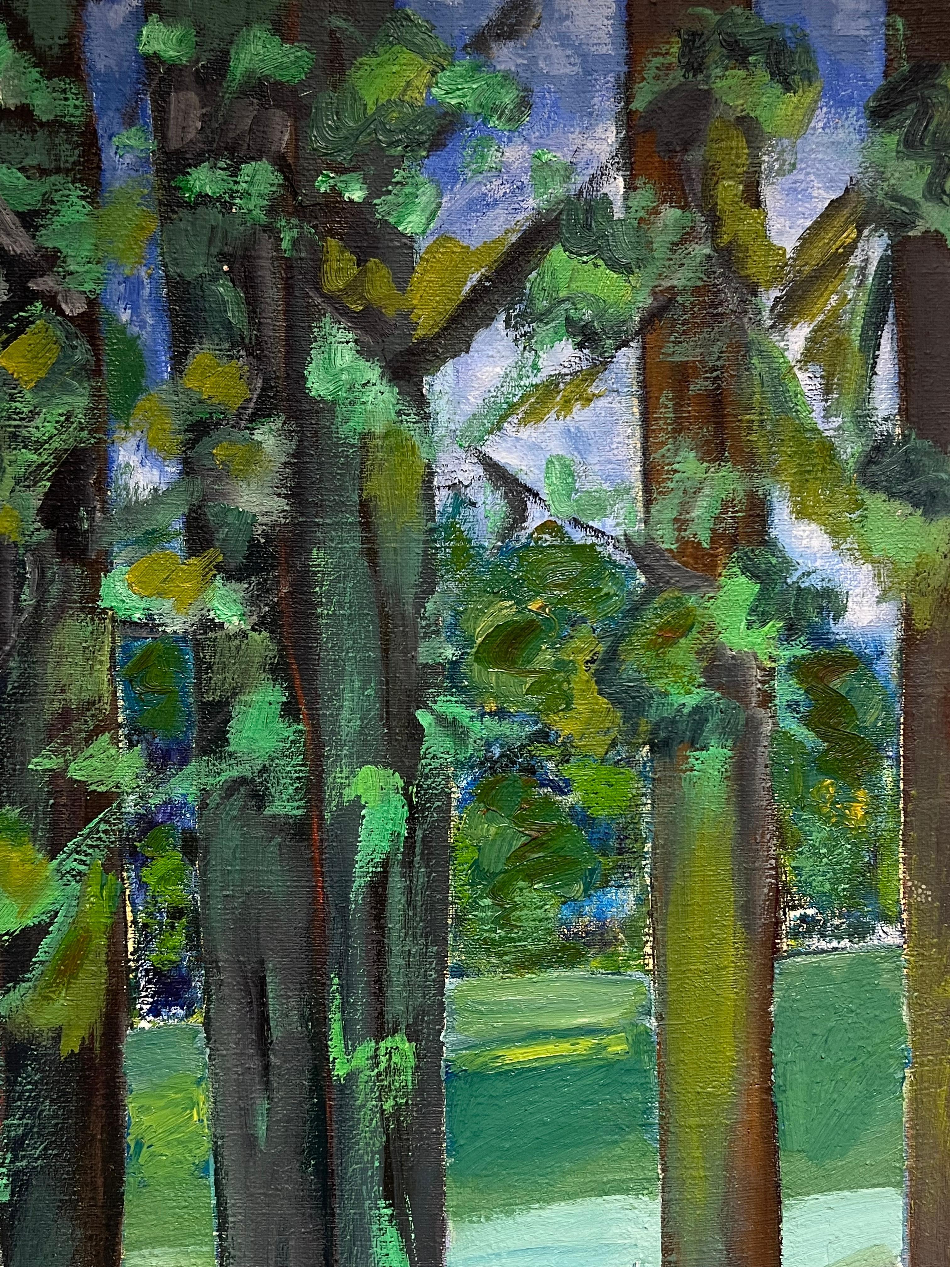 Óleo impresionista francés del siglo XX Vista exuberante de un bosque con colores vibrantes - Landscape Painting Negro de Gilbert Pelissier