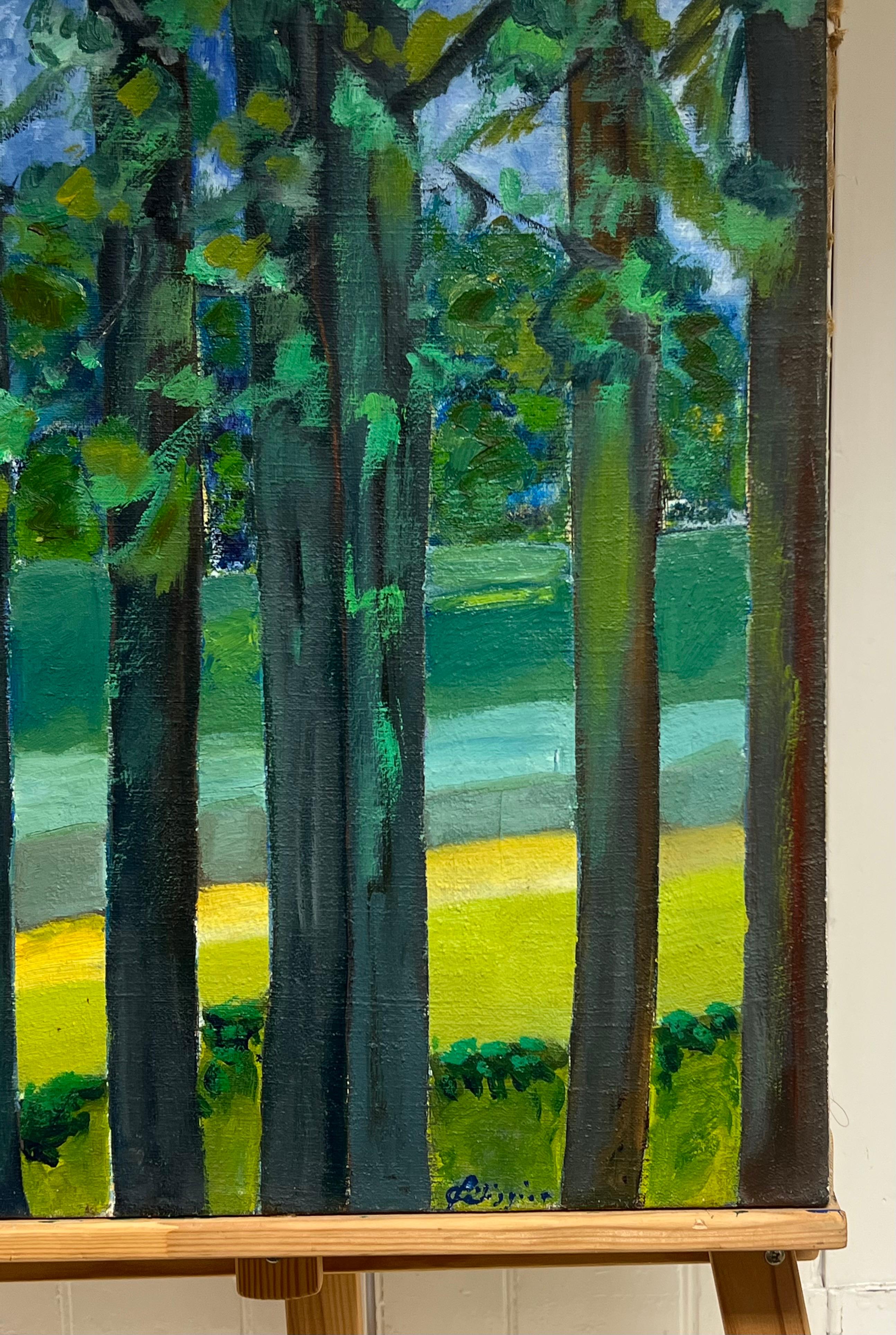 Óleo impresionista francés del siglo XX Vista exuberante de un bosque con colores vibrantes en venta 1