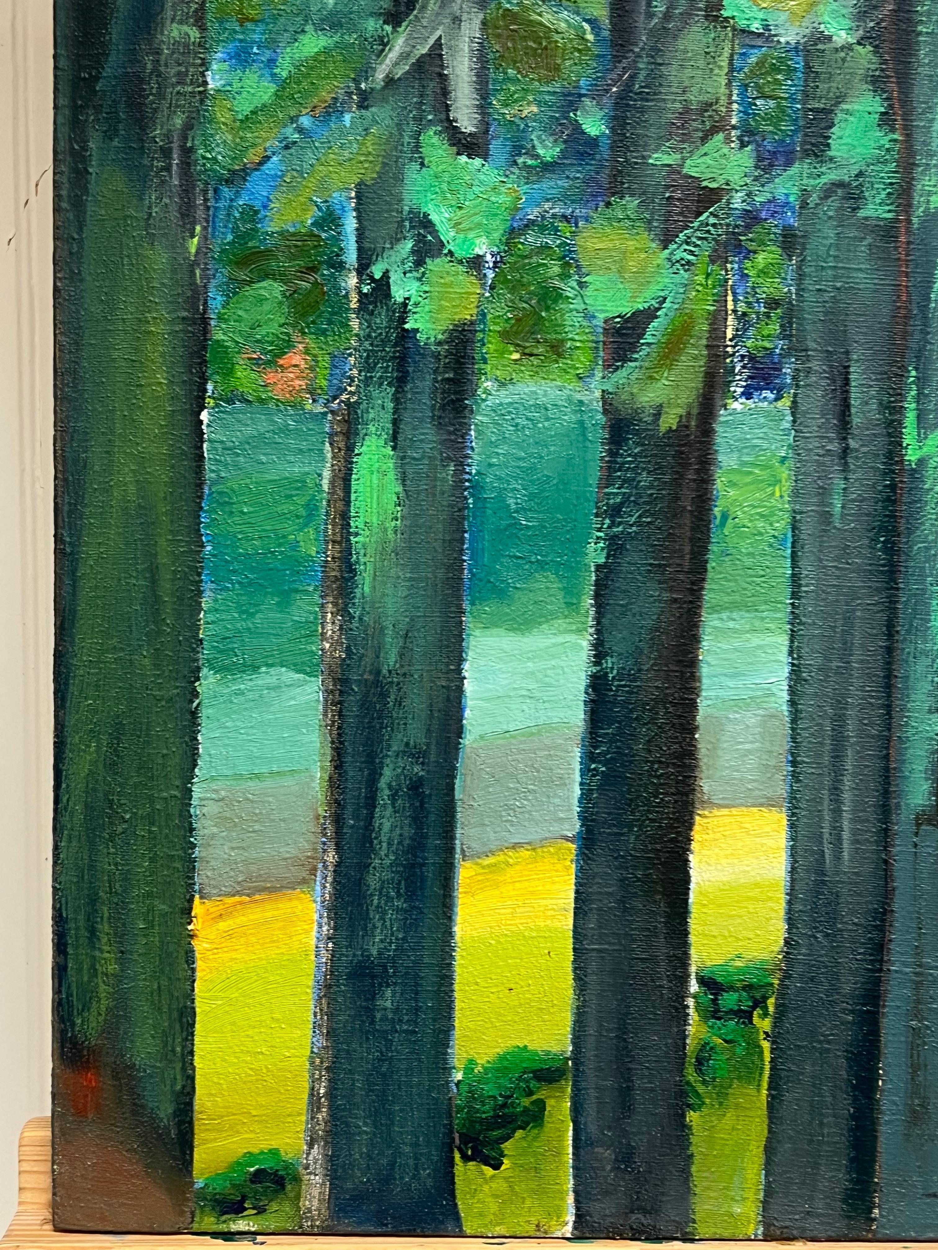 Óleo impresionista francés del siglo XX Vista exuberante de un bosque con colores vibrantes en venta 3
