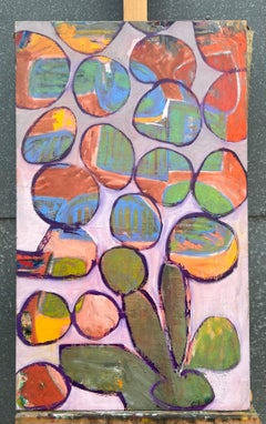 French 20th Century Oil Pink Bright Bubble of Colors Abstract Organic Forms