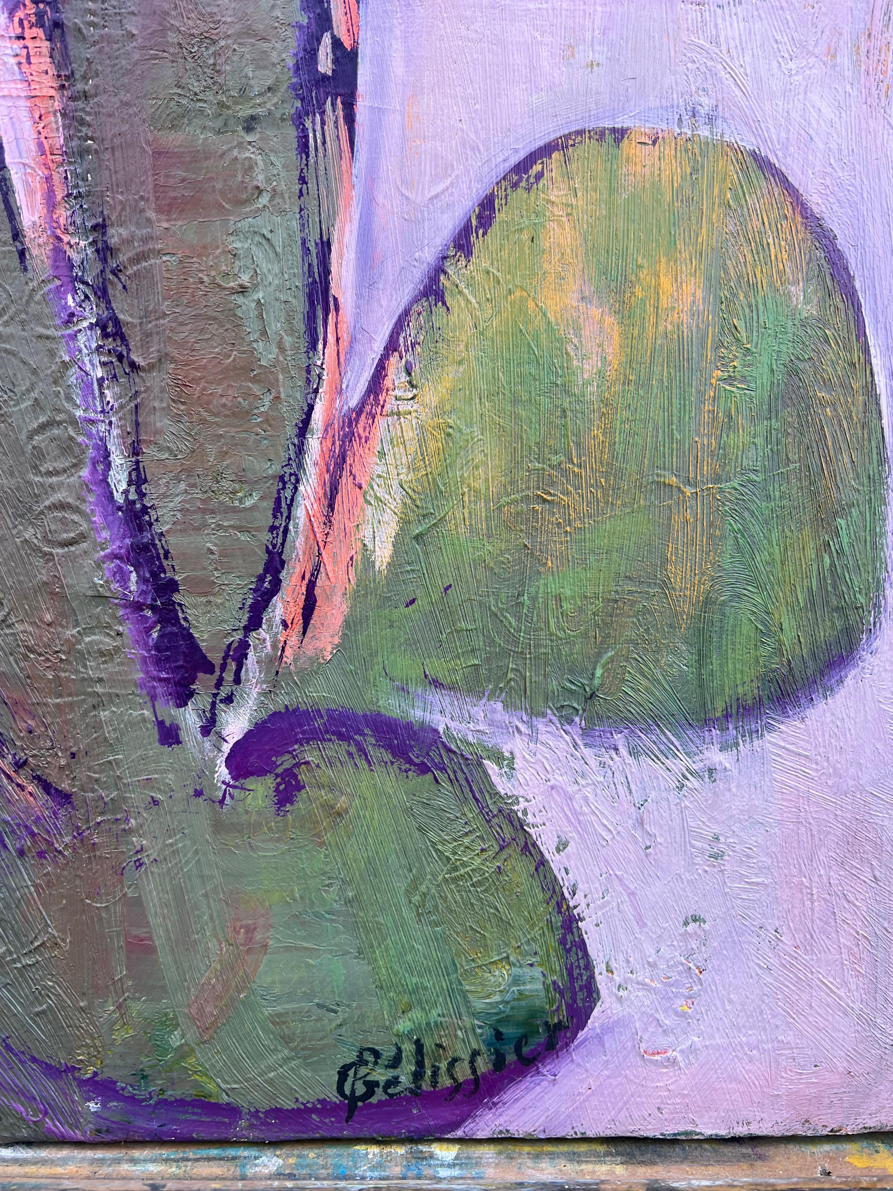 Olio francese del XX secolo Rosa Bolla di colori vivaci Forme organiche astratte in vendita 2