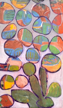 Huile sur toile du 20e siècle, rose, bulle de couleurs, formes organiques abstraites