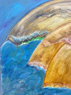 French 20th Century Painting Layered Earth-Like Spheres in Abstract Composition