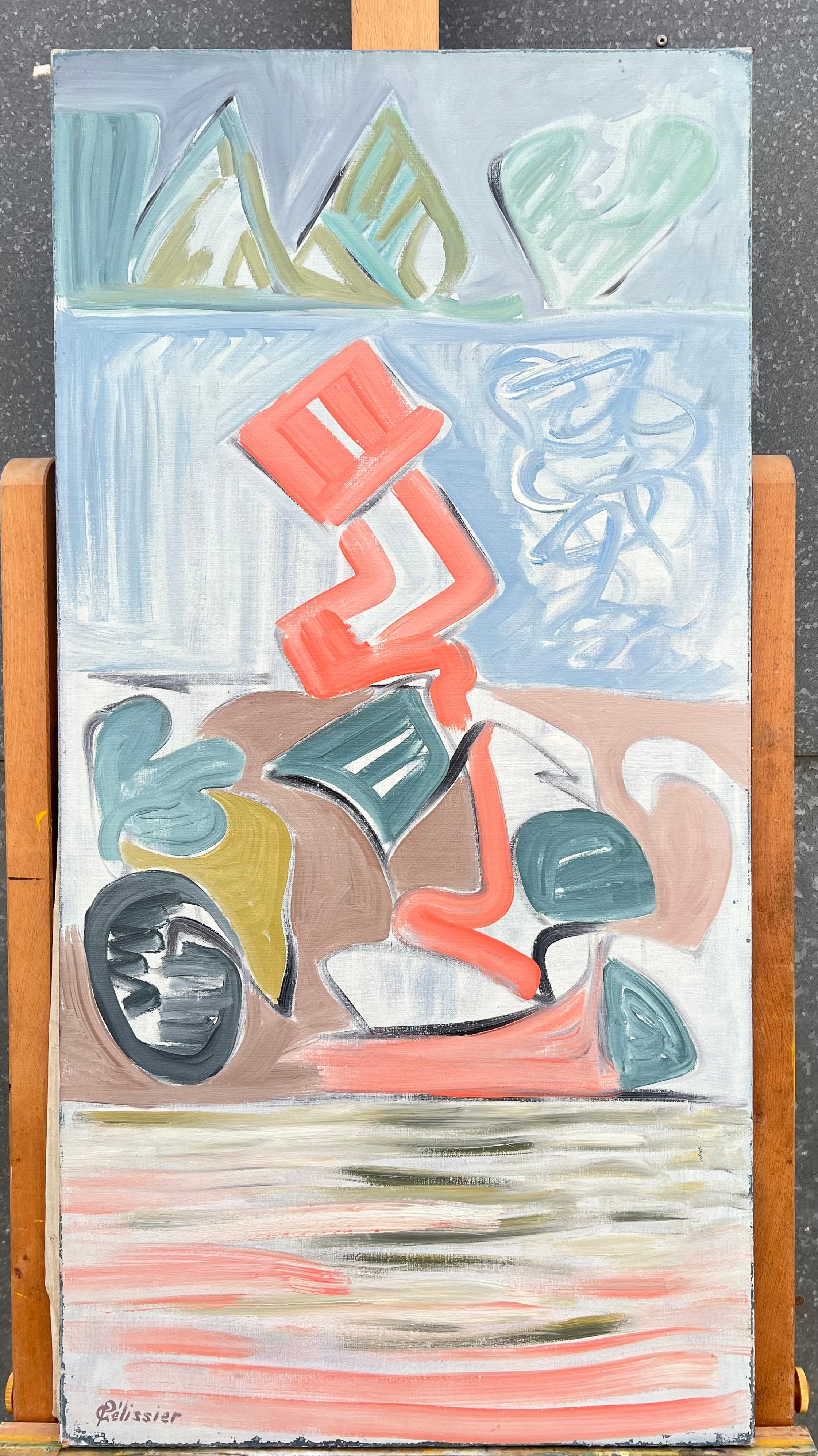 French 20th Century Shapes in Motion Abstract Geometric Forms Pastel Colours - Painting by Gilbert Pelissier