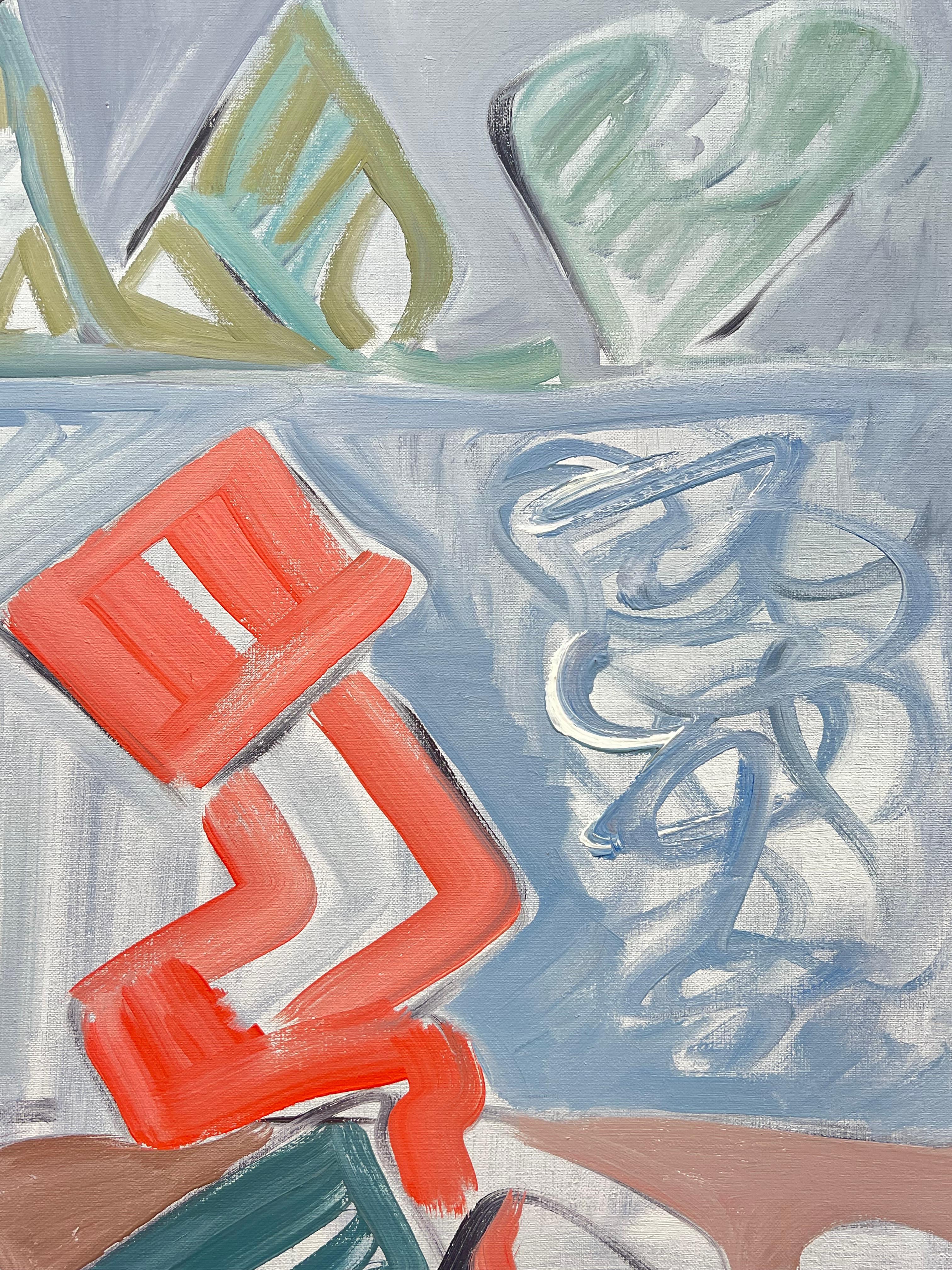 French 20th Century Shapes in Motion Abstract Geometric Forms Pastel Colours - Abstract Expressionist Painting by Gilbert Pelissier