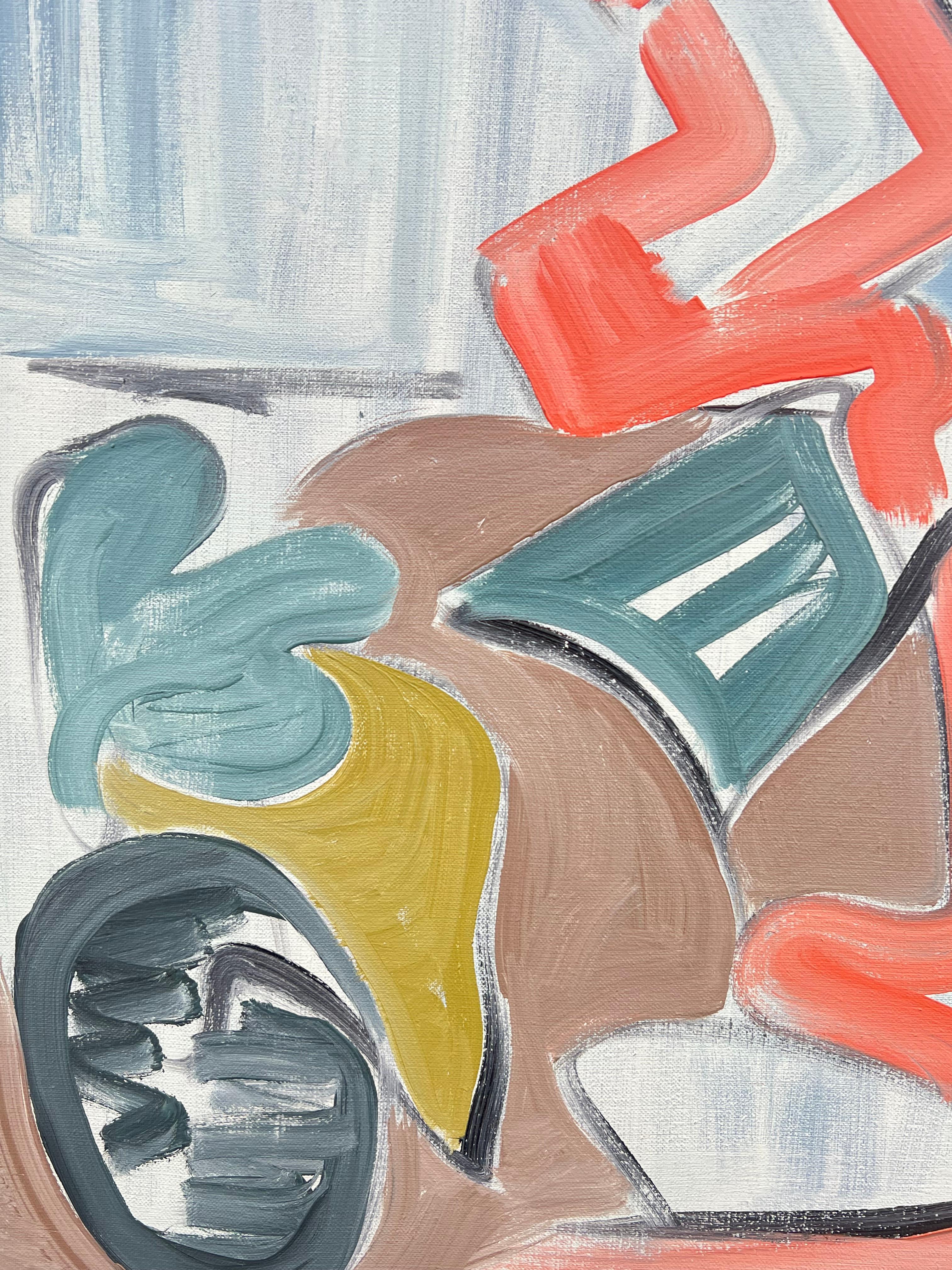 French 20th Century Shapes in Motion Abstract Geometric Forms Pastel Colours - Gray Landscape Painting by Gilbert Pelissier