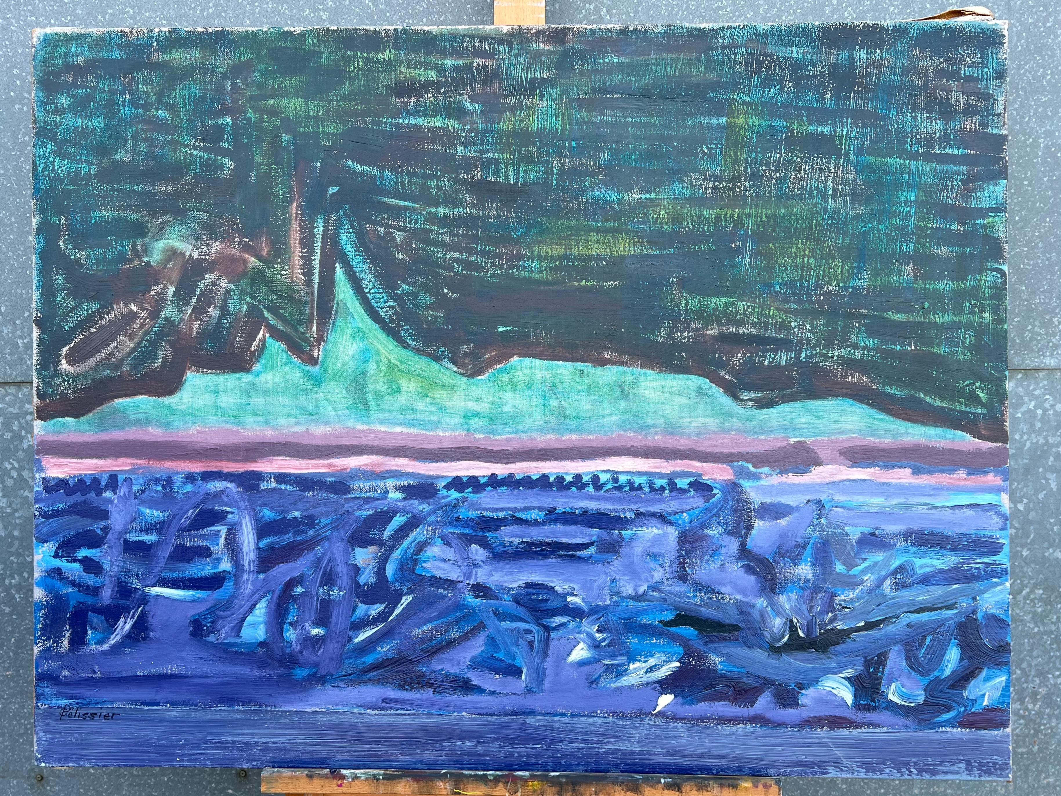Forme in movimento del XX secolo francese Paesaggio marino astratto al crepuscolo Orizzonte lunare - Painting di Gilbert Pelissier
