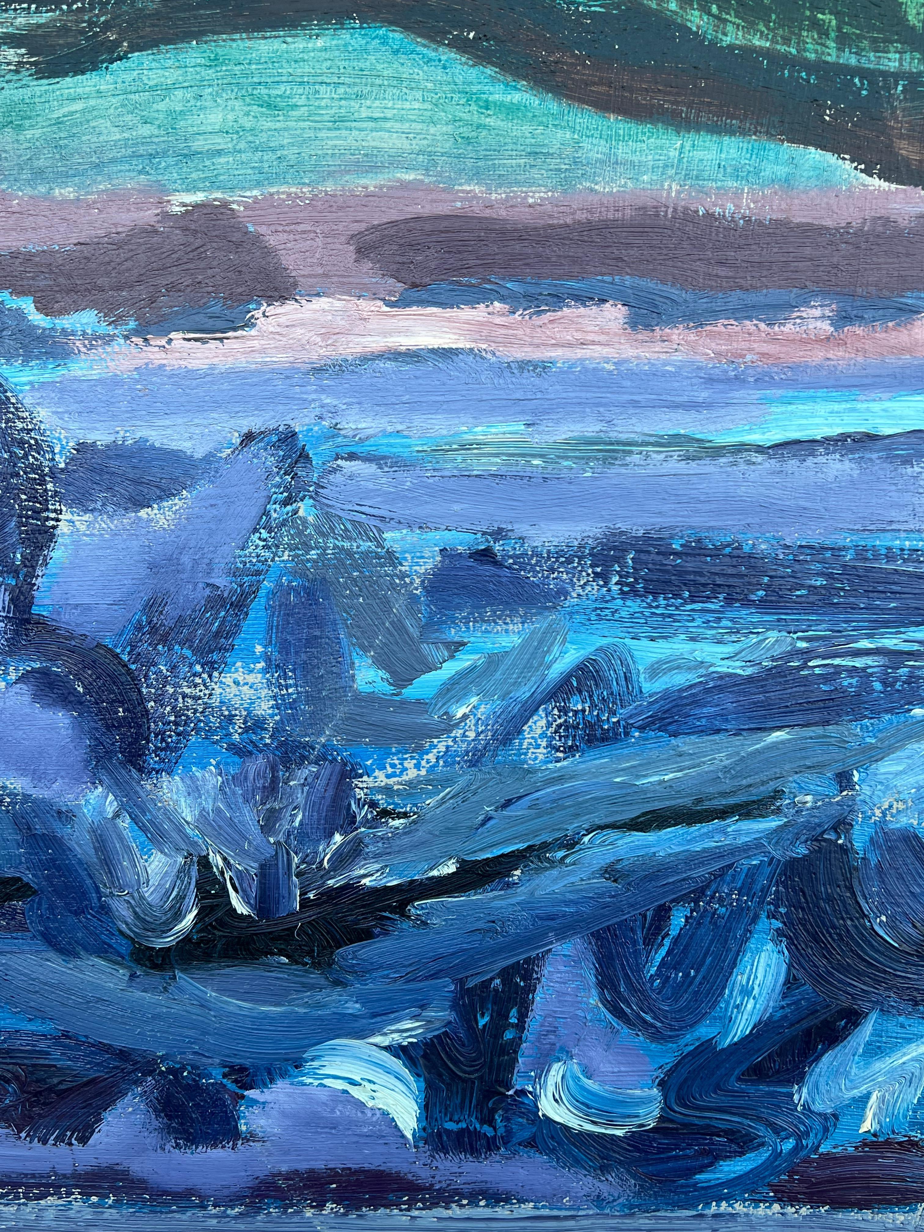 Forme in movimento del XX secolo francese Paesaggio marino astratto al crepuscolo Orizzonte lunare - Painting Espressionismo astratto di Gilbert Pelissier