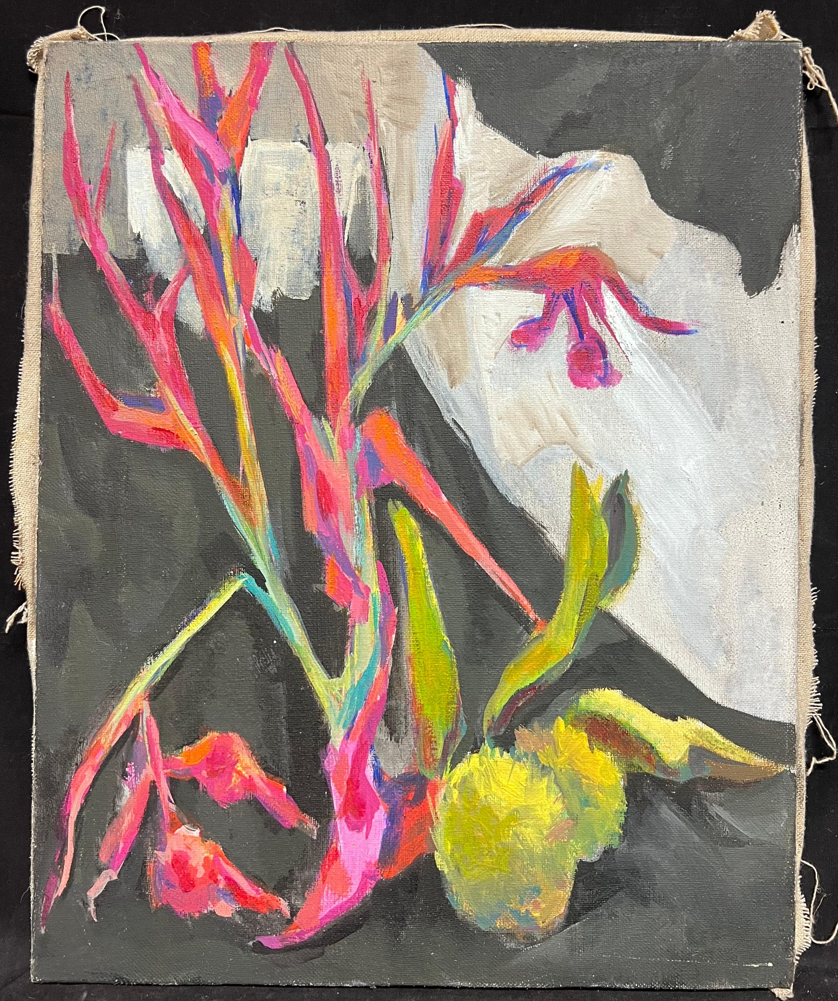 Pintura al óleo expresionista abstracta y vibrante de la naturaleza muerta francesa del siglo XX - Painting de Gilbert Pelissier