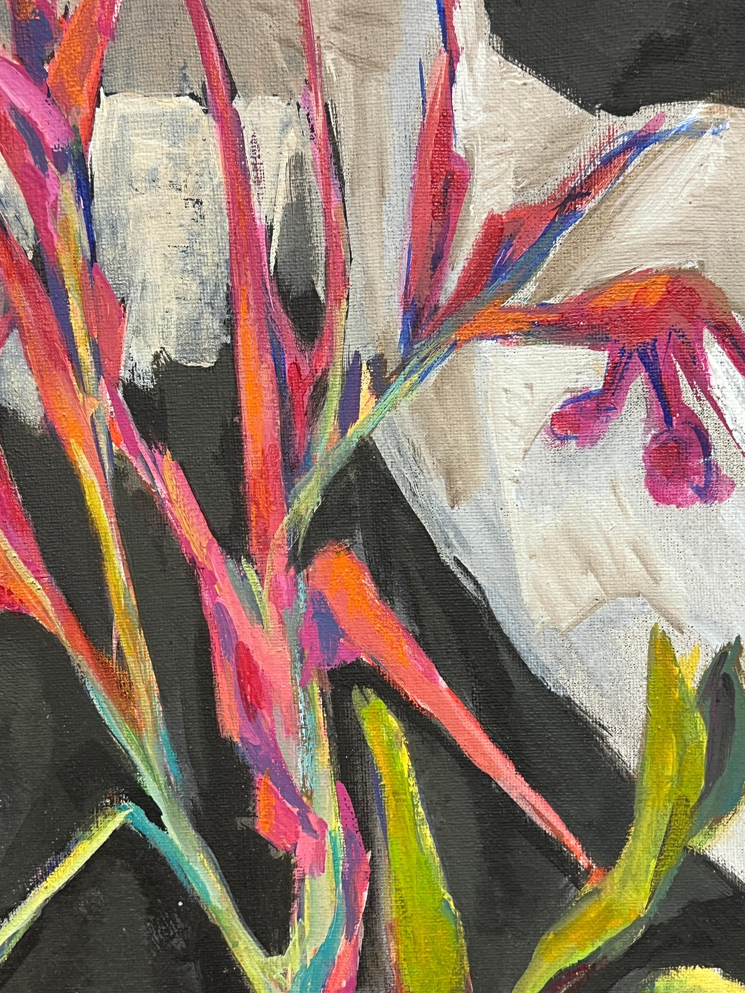 Pintura al óleo expresionista abstracta y vibrante de la naturaleza muerta francesa del siglo XX - Painting Expresionismo abstracto de Gilbert Pelissier