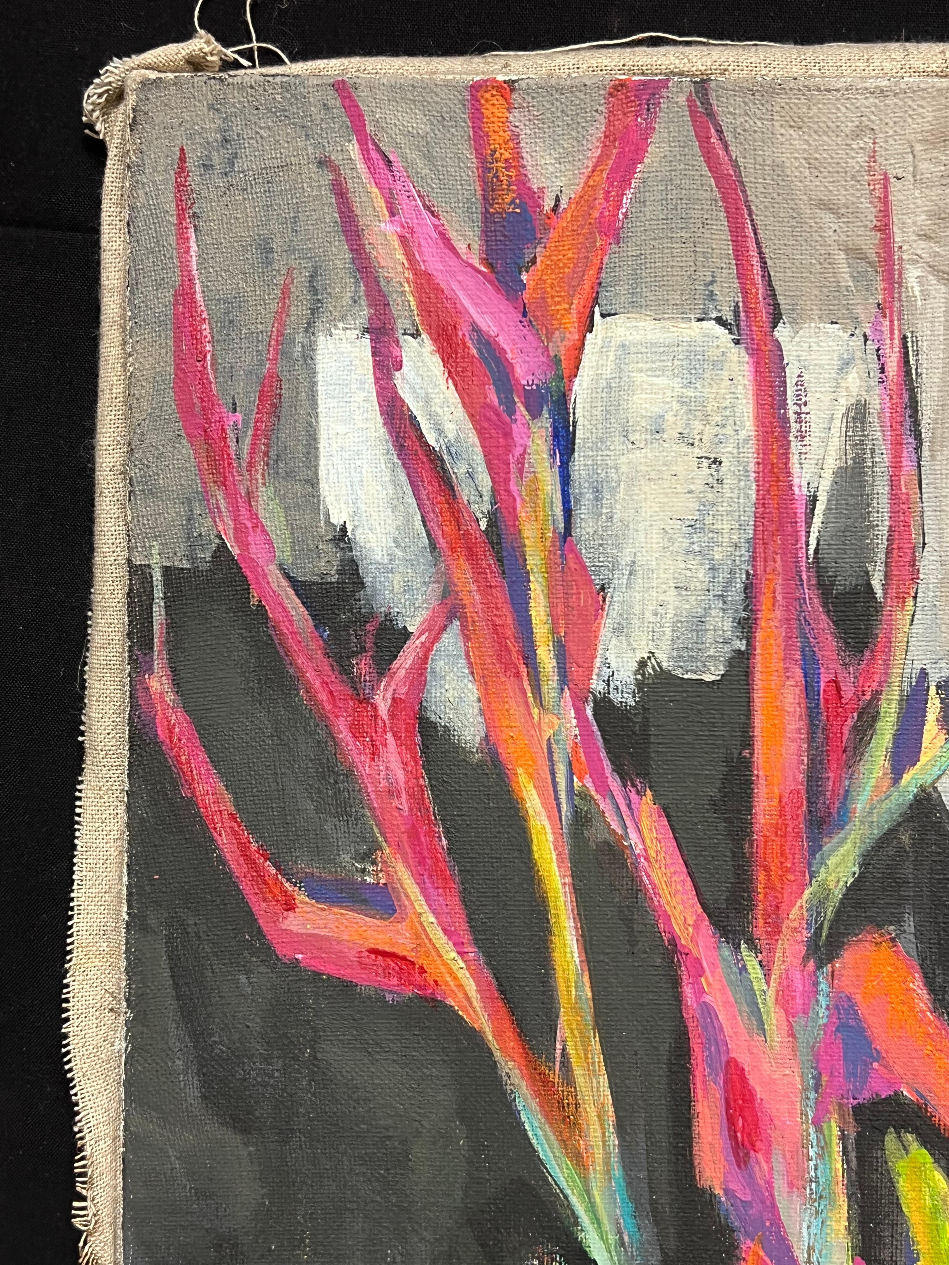 Pintura al óleo expresionista abstracta y vibrante de la naturaleza muerta francesa del siglo XX - Still-Life Painting Marrón de Gilbert Pelissier