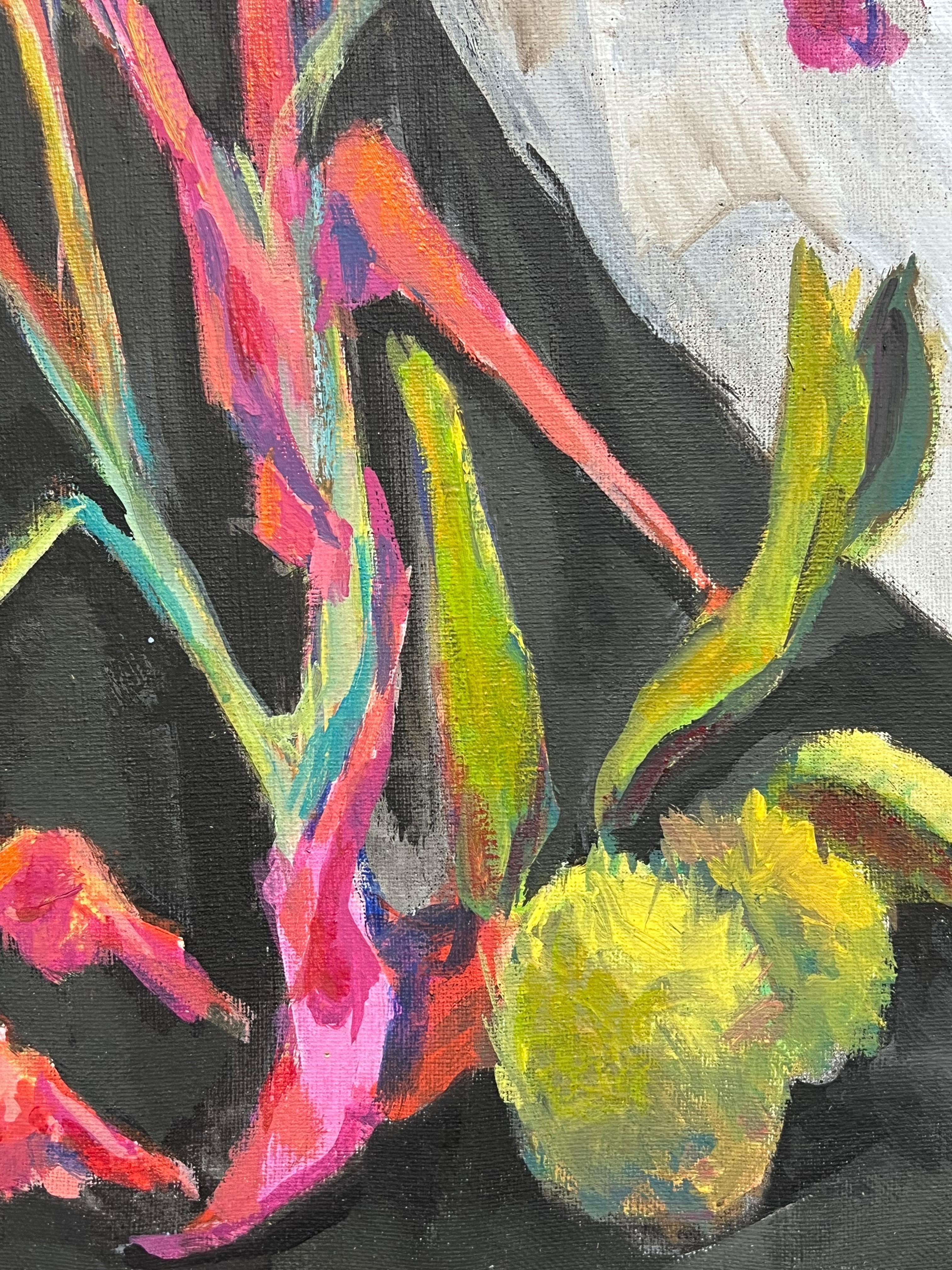 Pintura al óleo expresionista abstracta y vibrante de la naturaleza muerta francesa del siglo XX en venta 1