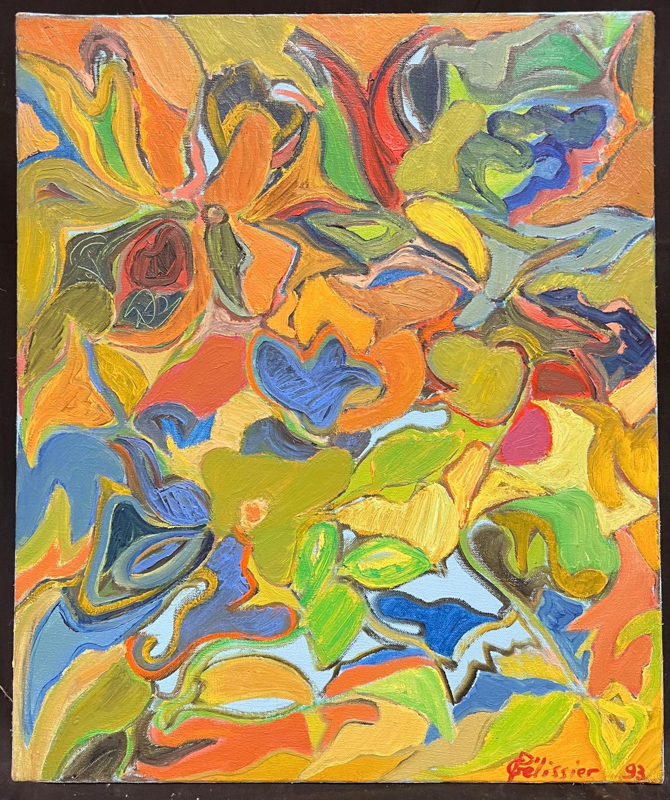 Francese del XX secolo Vibranti vortici astratti di arancione, giallo, verde e blu - Painting di Gilbert Pelissier