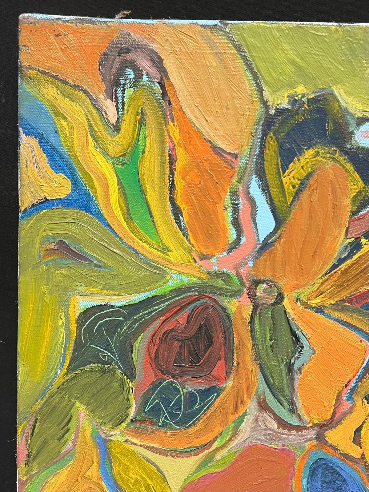 Francese del XX secolo Vibranti vortici astratti di arancione, giallo, verde e blu - Painting Espressionismo astratto di Gilbert Pelissier