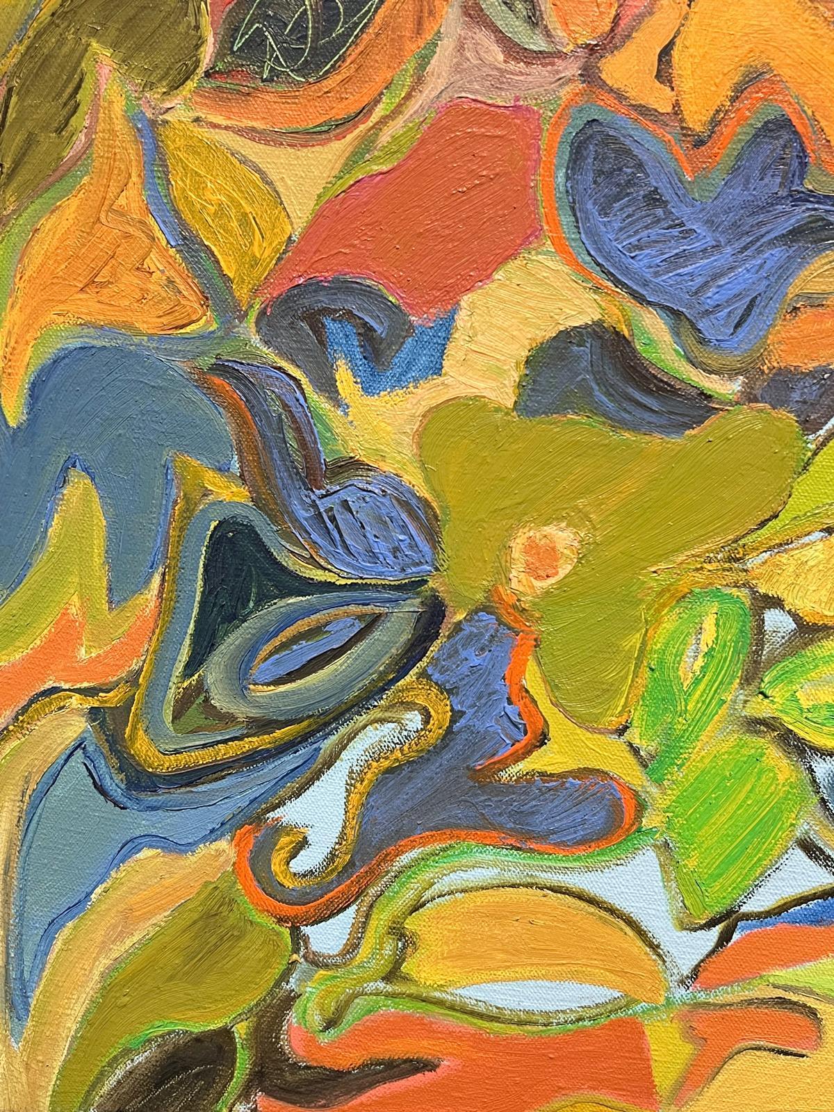 Francese del XX secolo Vibranti vortici astratti di arancione, giallo, verde e blu in vendita 1