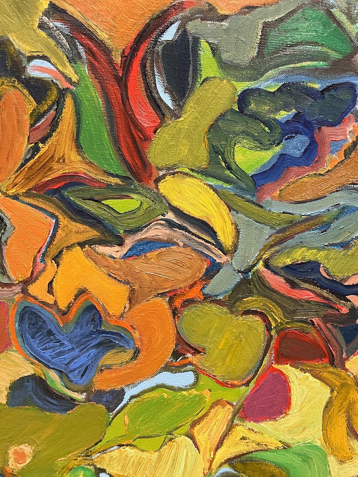 Francese del XX secolo Vibranti vortici astratti di arancione, giallo, verde e blu in vendita 3