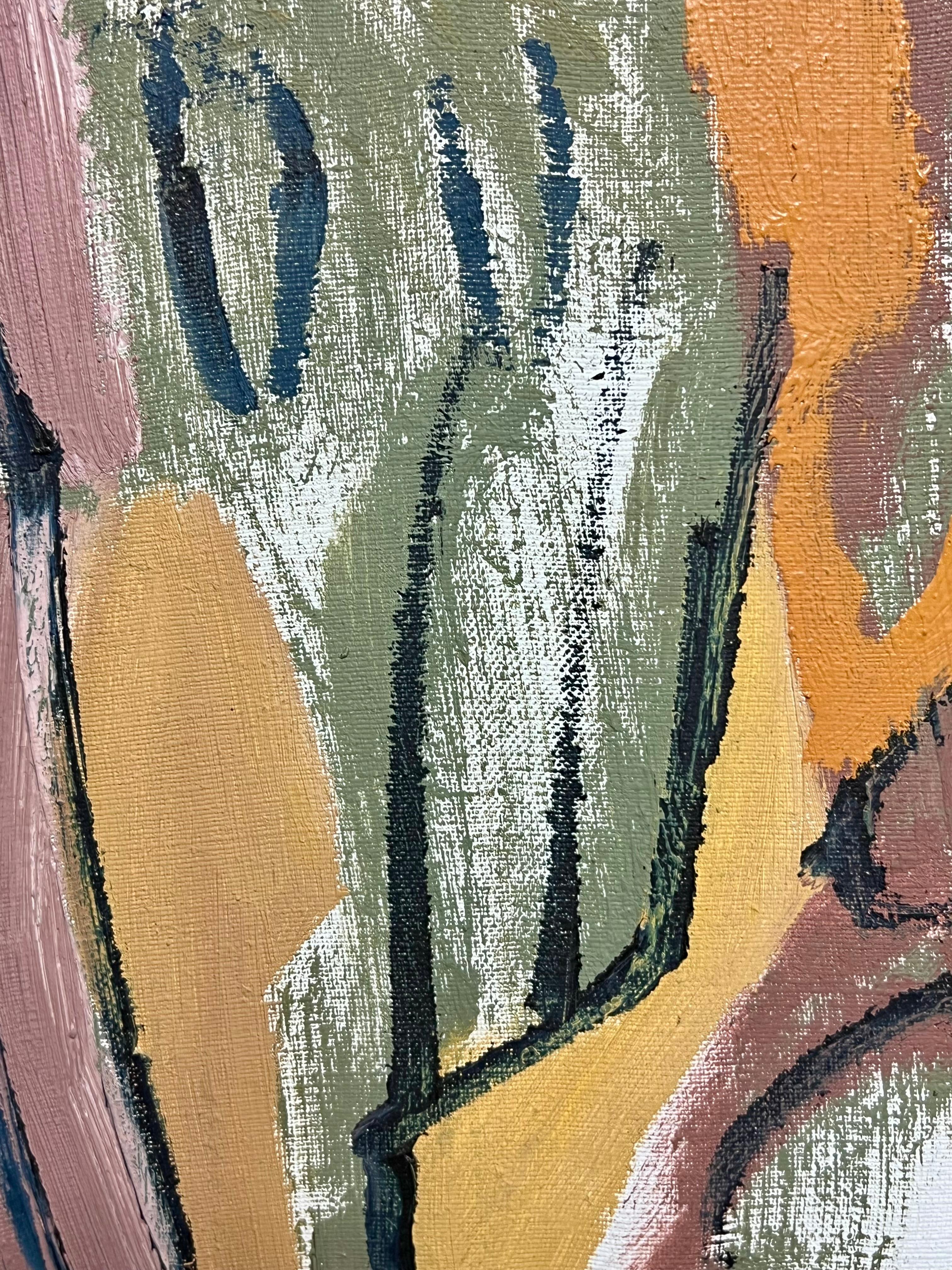 Pittura ad olio firmata da un espressionista di vibrante astrazione francese del XX secolo - Abstract Painting Marrone di Gilbert Pelissier